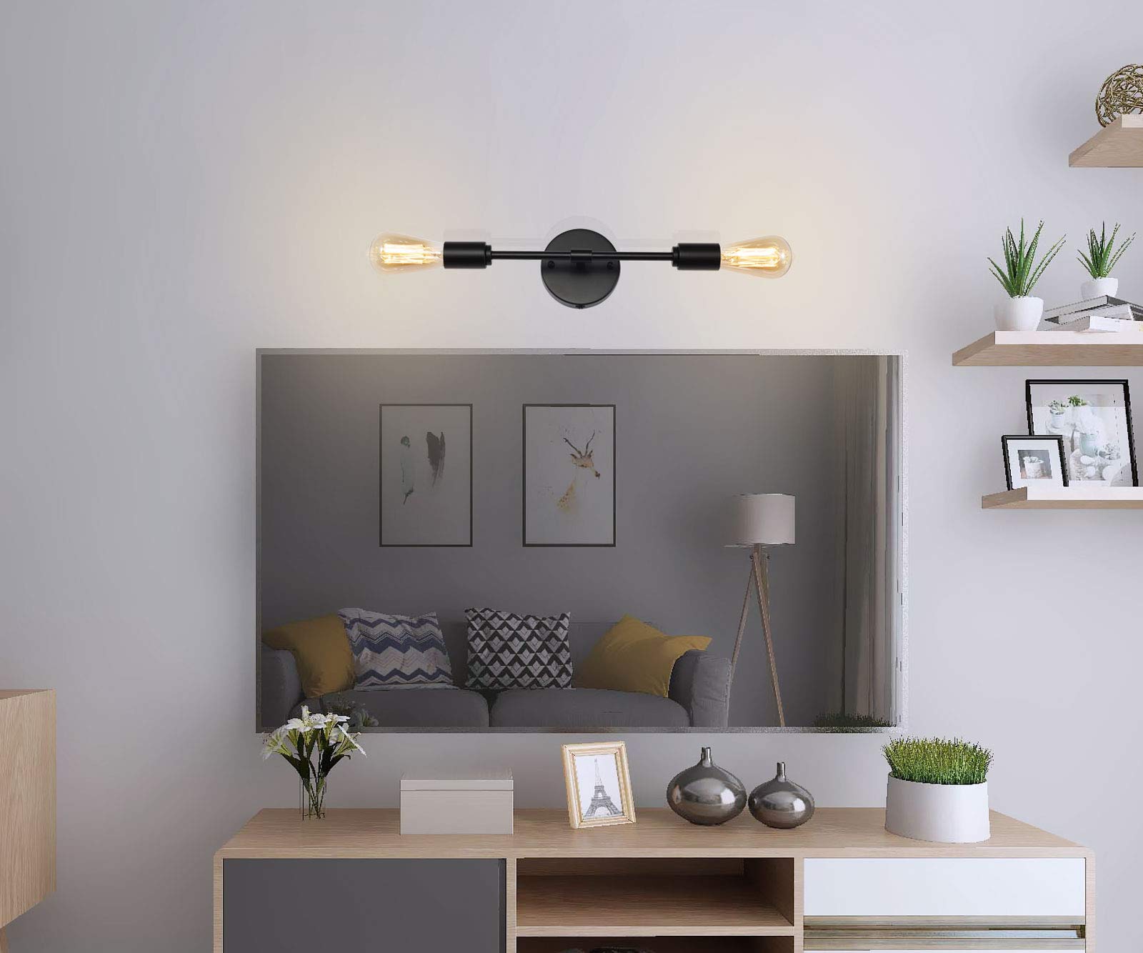 Modern Industrial 2-Light Black Bathroom Vanity Light Fixtures with On/Off Switch Cord - Plug in Wall Sconce Set of 2 for Living Room, Bathroom, Farmhouse, Dining Room - Perfect for Ambient Lighting and Home Decor