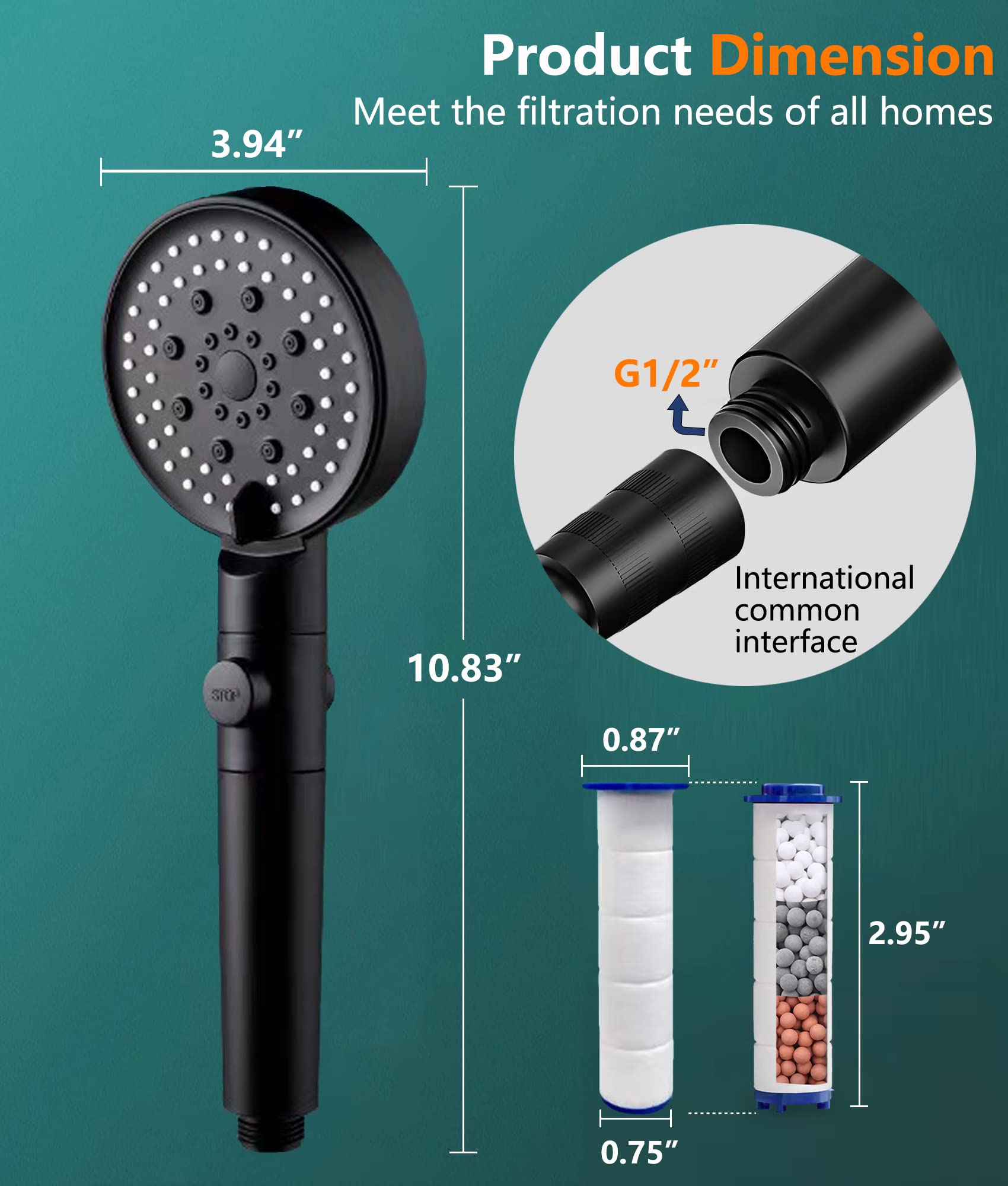 Filtered Shower Head with Minerals - 5 Spray Modes High Pressure Water Filter for Hard Water | Spa Shower Head with Softener | Reduces Dry Itchy Skin | Includes 4 PP-Cotton Replacement Filters | Perfect for Bathroom, Spa & Sensitive Skin Care