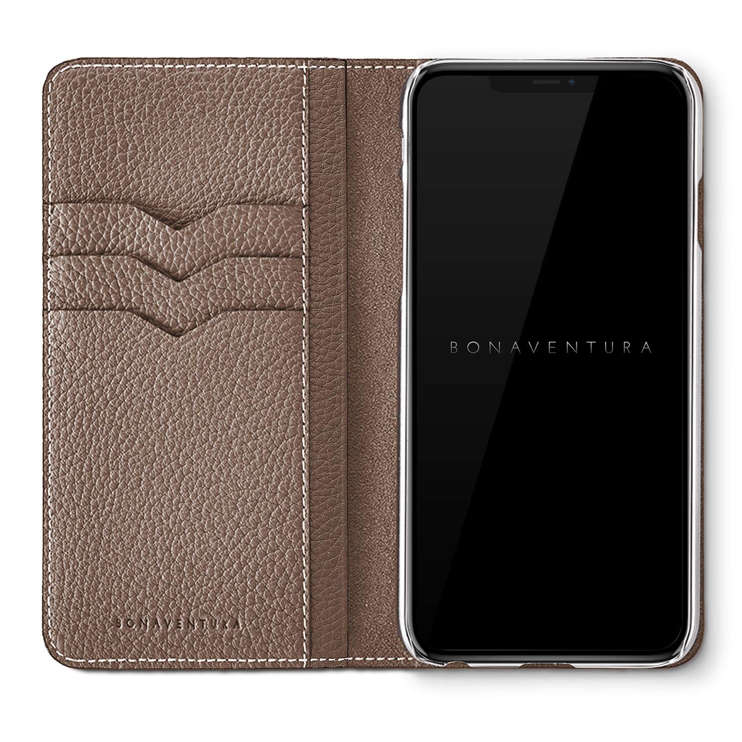 BONAVENTURA Diary Smartphone Case for iPhone 12 & 12 Pro - Slim Protective Cover with Premium Etoupe Leather | Perfect for Everyday Use, Work & Travel