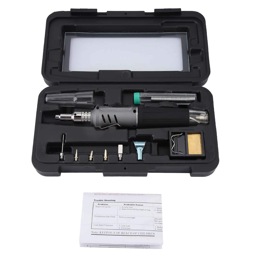 HS-1115K 10-in-1 Multi-Function Gas Soldering Iron Kit with Electronic Ignition - Dark Gray Welding Torch for Electronics Repair, DIY Projects & Jewelry Making
