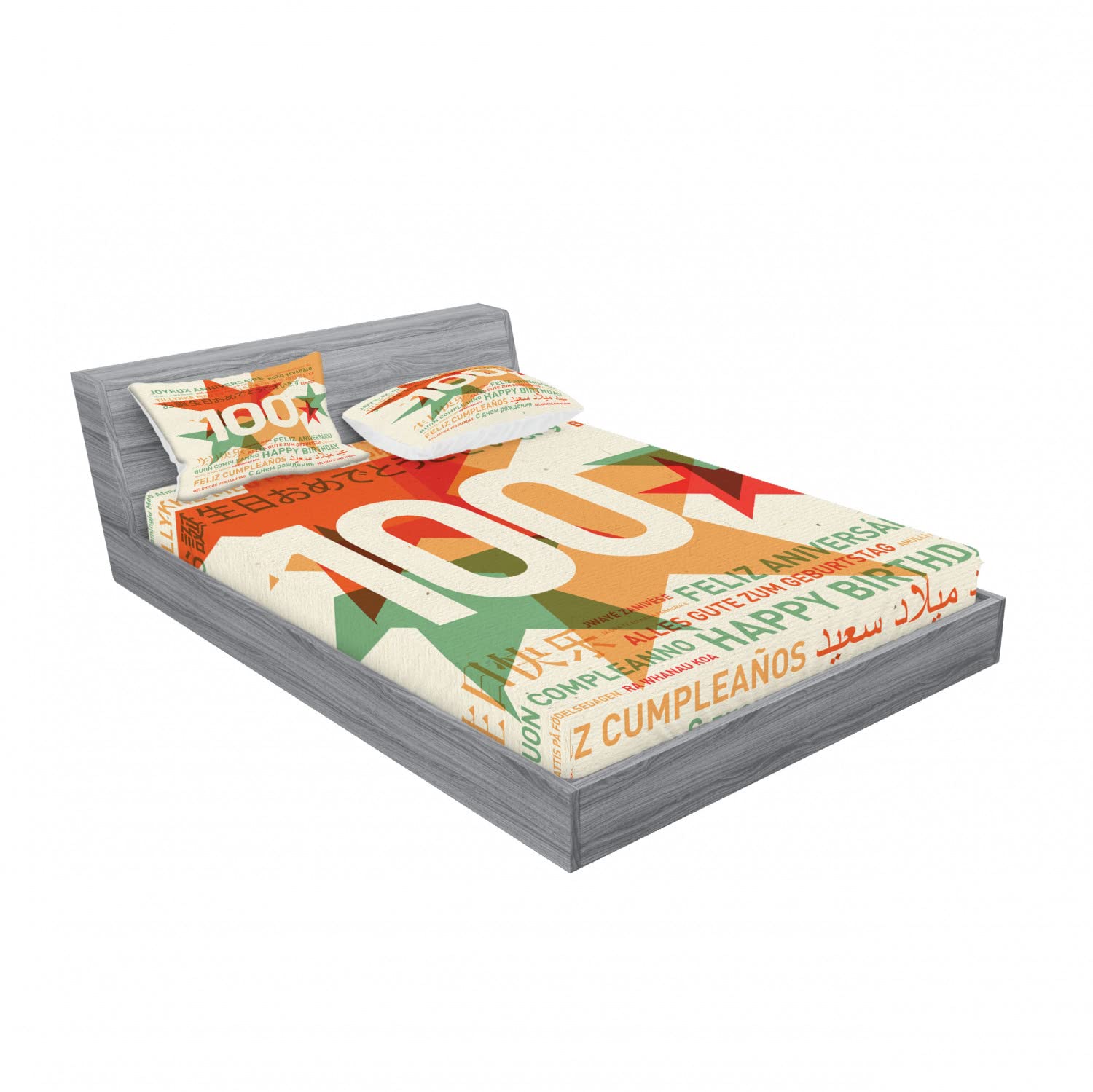 Ambesonne Abstract 2-Piece King Size Bedding Set - 2 Fitted Sheets & 4 Pillow Shams in Pale Green & Vermilion | Modern Home Decor for Bedroom, Guest Room & Dorm | Birthday Gift Idea for Women & Men