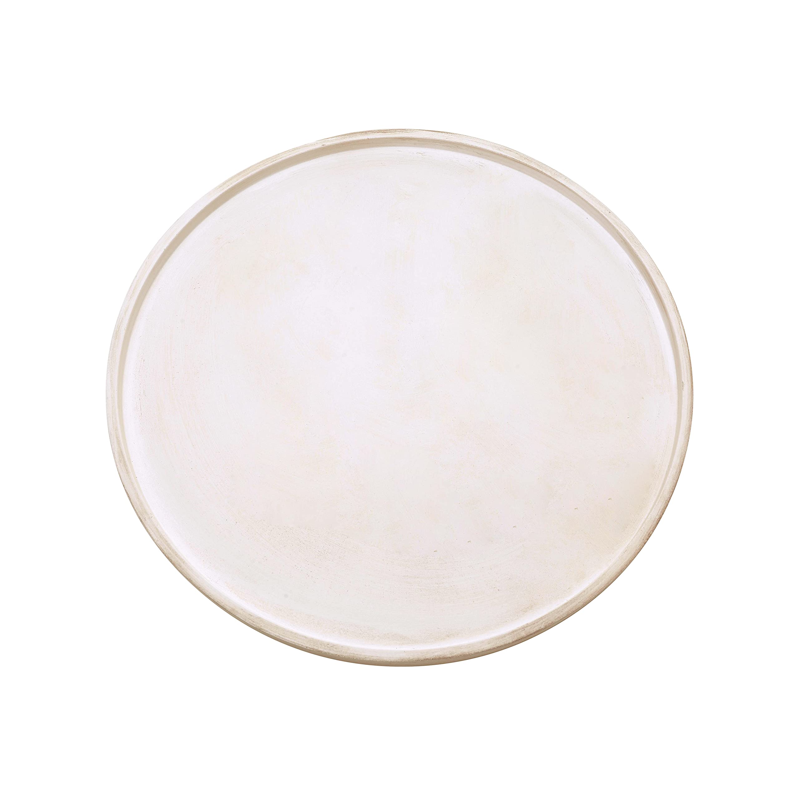 DN DECONATION White Wood Tray - Large Round Decorative Serving Tray for Coffee Table, Ottoman, Dining & Living Room | Farmhouse Style Home Decor | Perfect for Displaying Candles, Books & Centerpieces