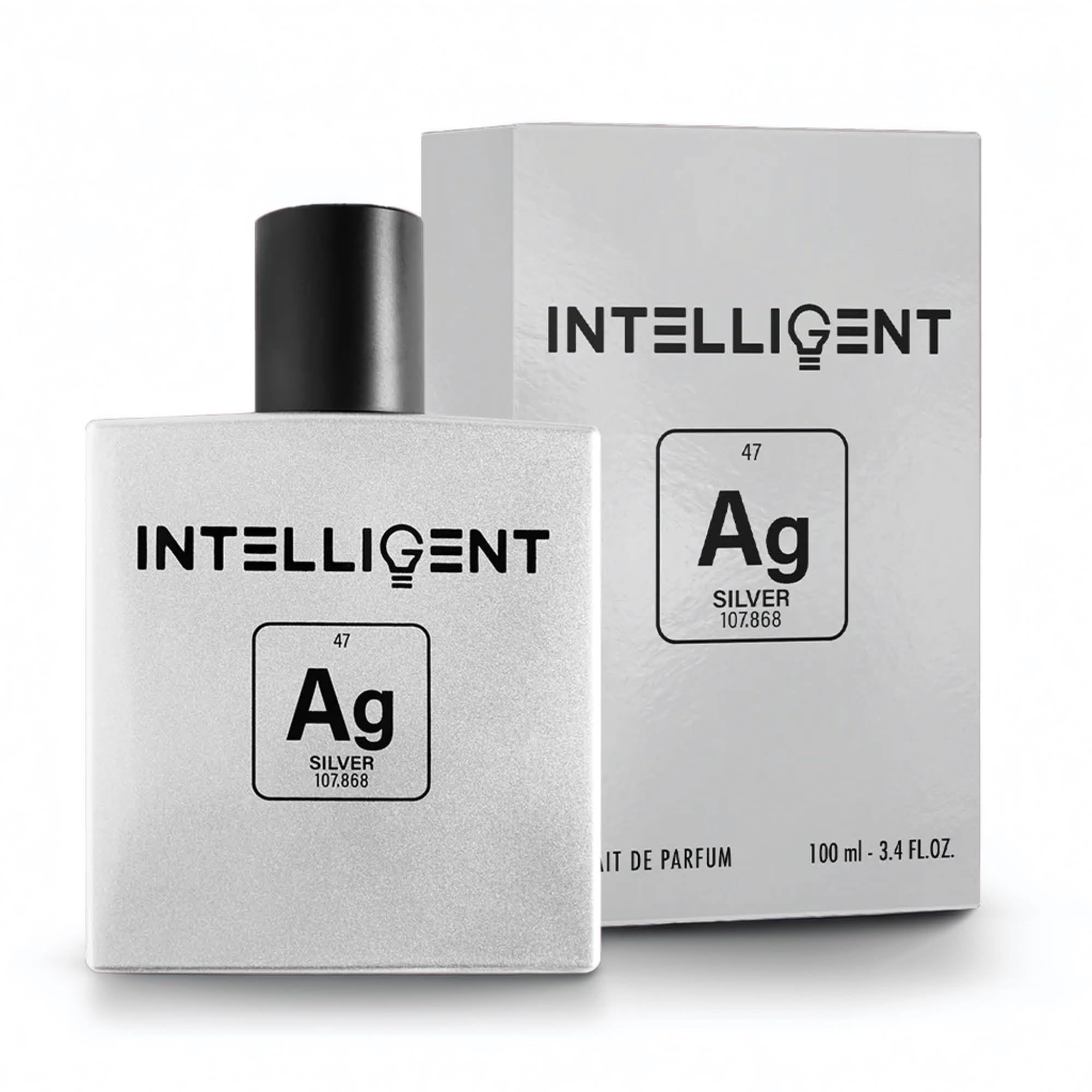 Intelligent Silver Men's Extrait de Parfum - 3.4 Fl Oz (100 mL) | Clean, Sophisticated & Long-Lasting Fragrance for Work, Date Night & Special Occasions