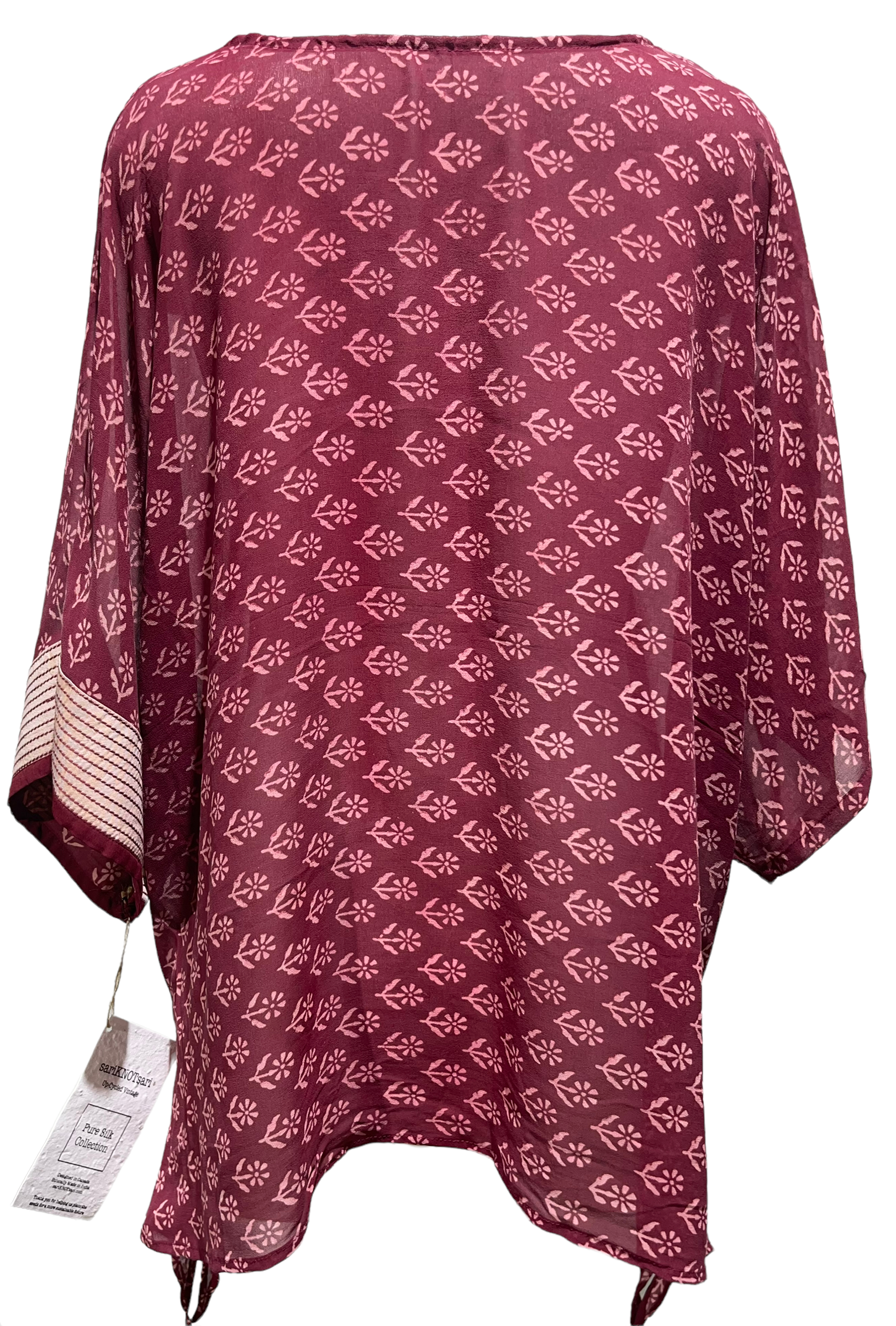 PRG2060 Gabela Helmetshrike Women's Pure Silk Long Tunic with Side Ties - Elegant Loose Fit Blouse for Casual Wear, Office & Special Occasions