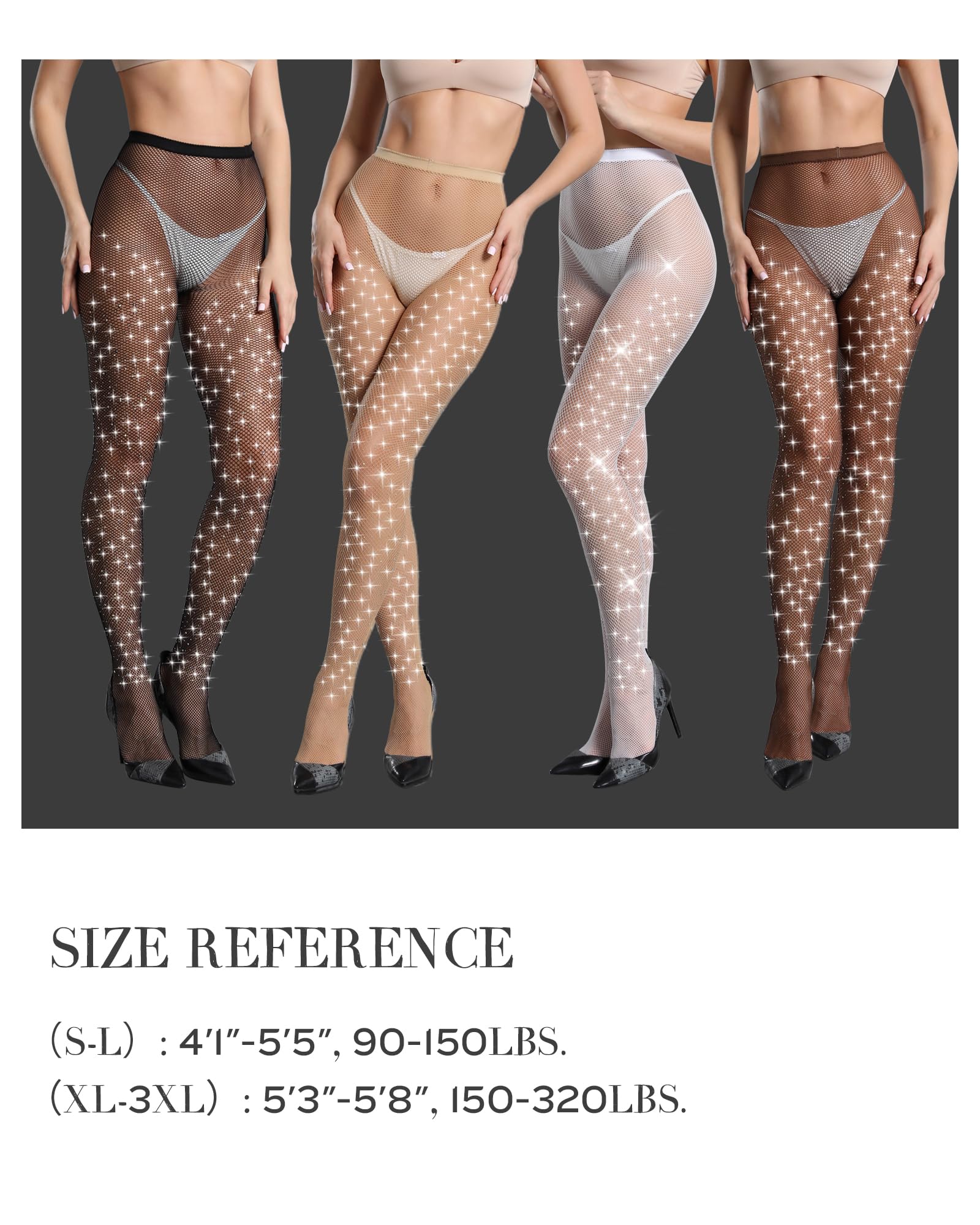 CHRLEISURE Women's Sparkle Rhinestone Fishnet Stockings - Sexy Glitter Party Tights for Concerts, Halloween, Cosplay & Nightclub Outfits