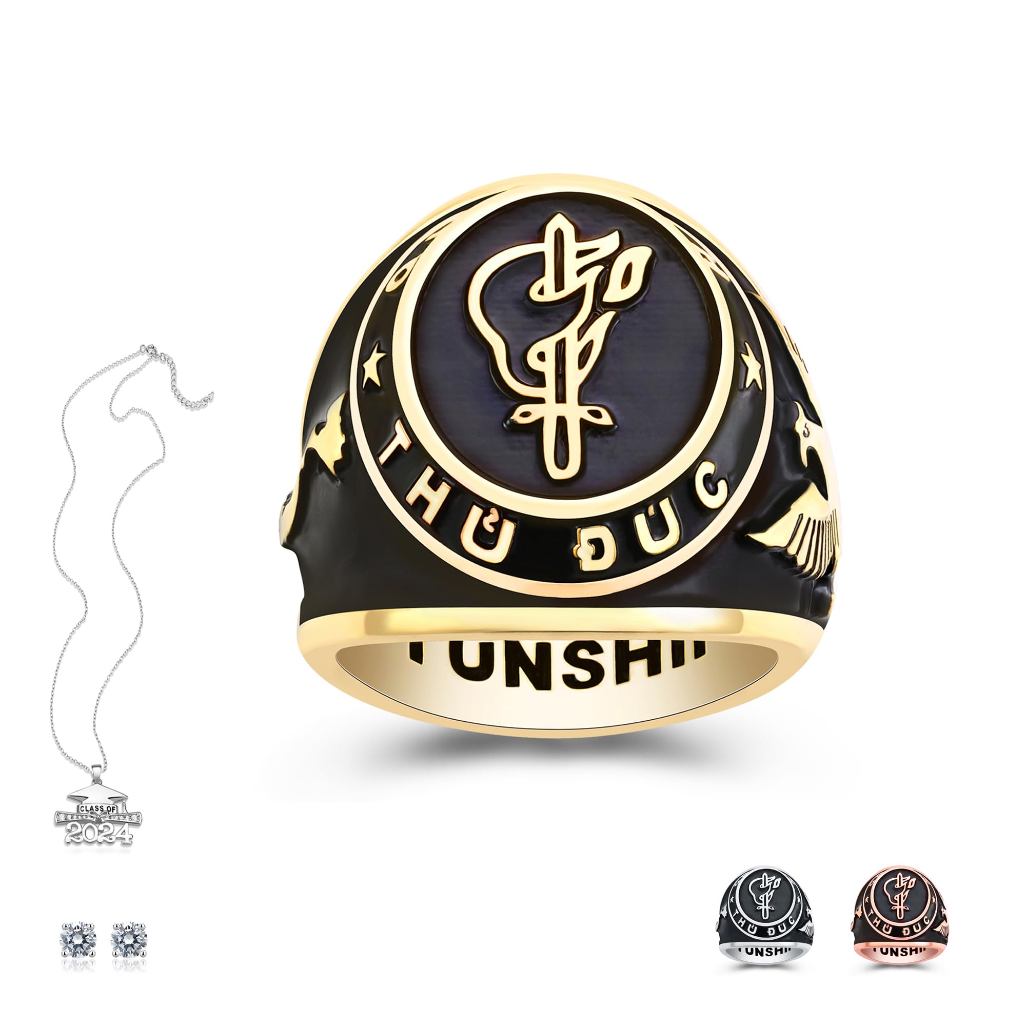 Personalized Class Rings for Women - Gold Plated & 925 Sterling Silver High School & College Rings (Size 5-15) - Perfect for Graduation Gifts, School Spirit & Alumni Pride
