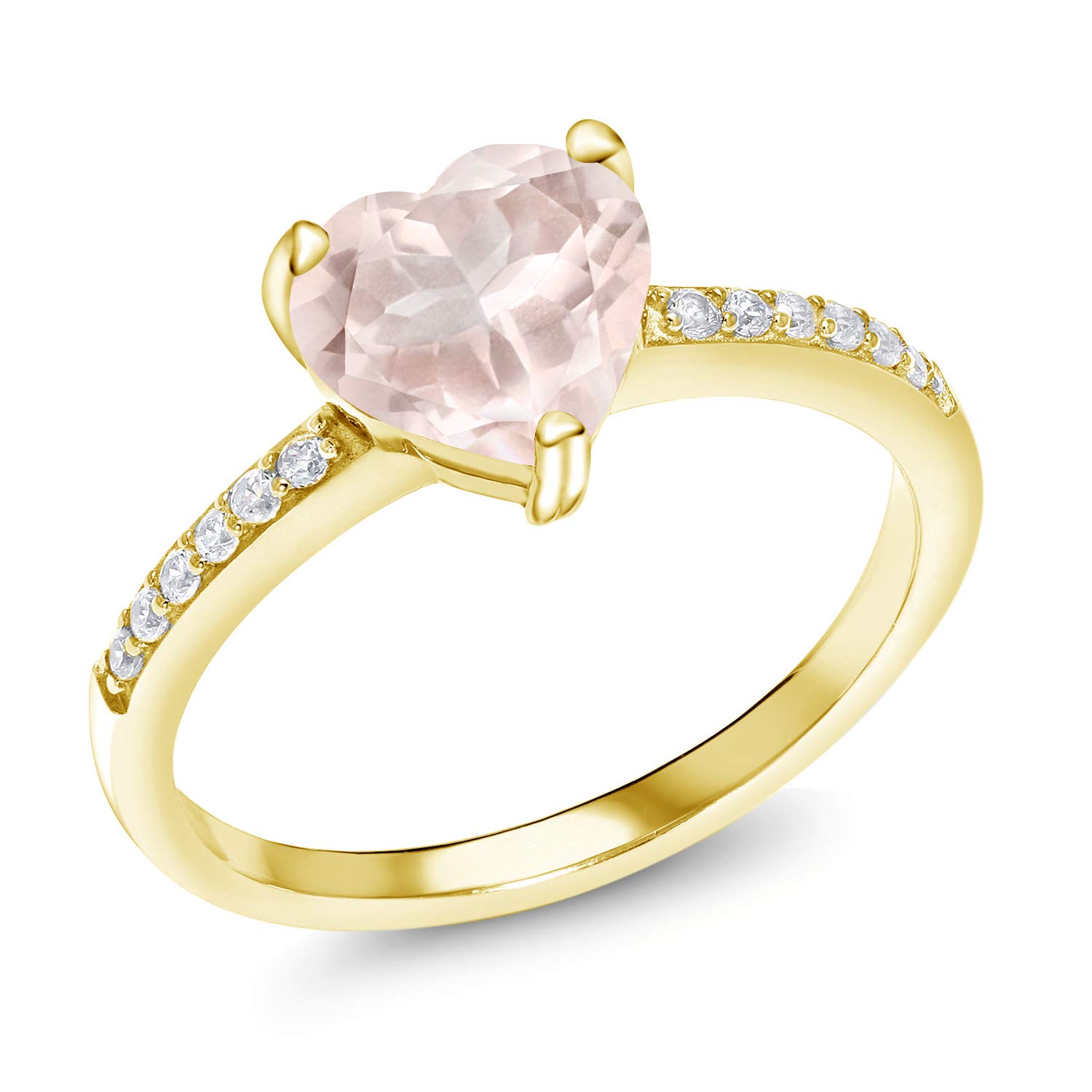 1.90 Ct Heart-Shaped Rose Quartz Ring - 18K Yellow Gold Plated Sterling Silver - Romantic Gift for Valentine's Day, Anniversary & Special Occasions