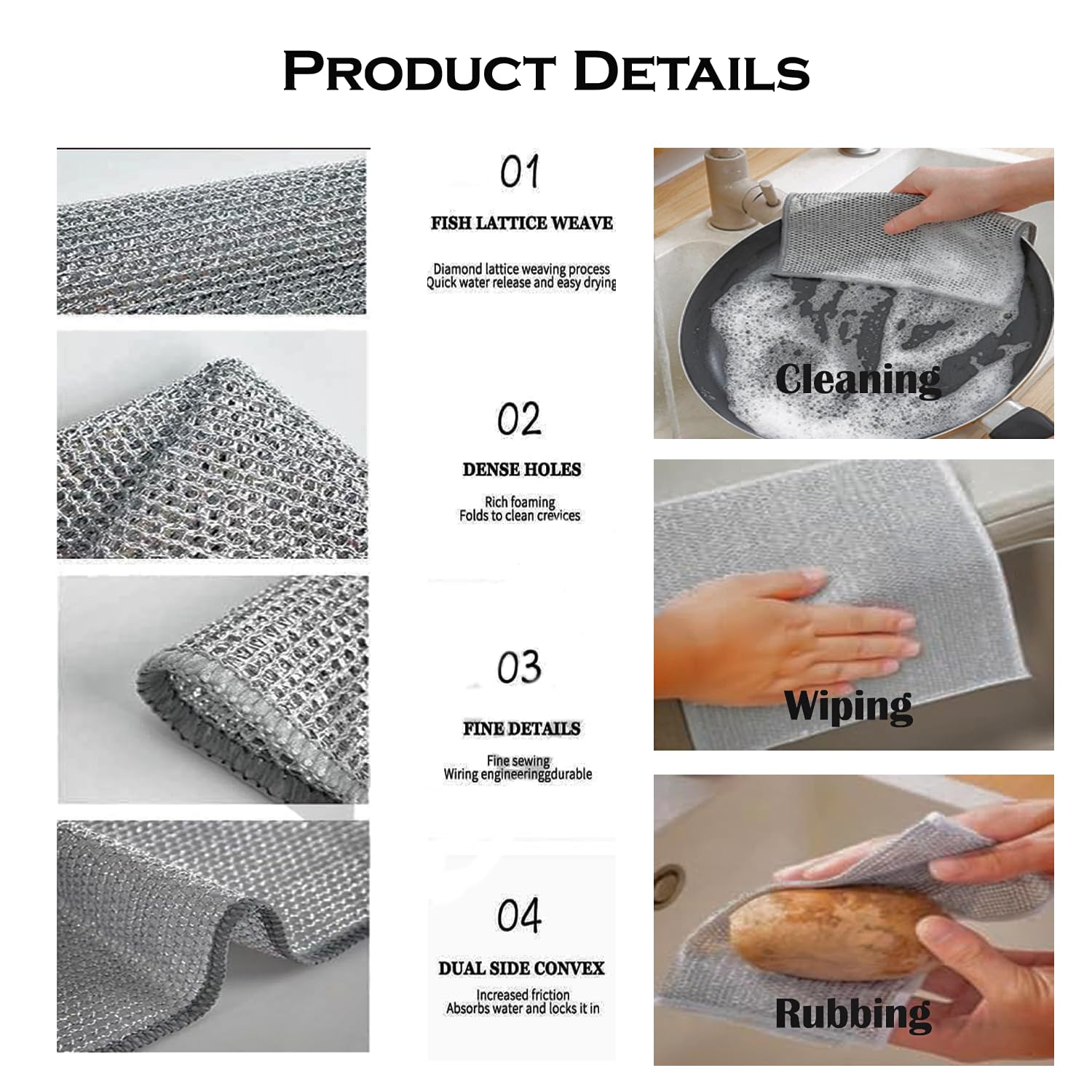 6 Pack Non-Scratch Double Layer Wire Dishcloths - Reusable Kitchen Cleaning Rags for Wet & Dry Use, Easy Rinse Dishwashing Cloths for Sinks, Countertops & Cookware (Multipurpose, Durable) - Perfect for Daily Dishwashing, Stain Removal & Household Cleaning