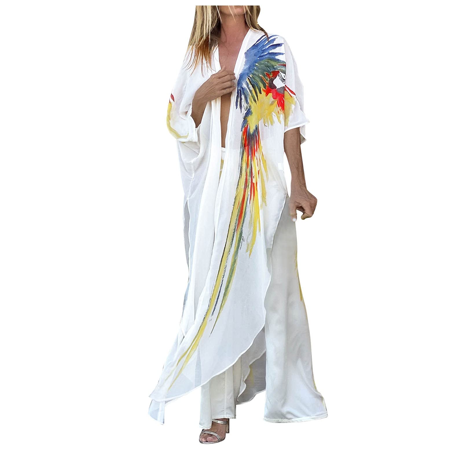 Holiday Parrot Print Chiffon Sunscreen Swimsuit Set - Women's Stylish Tankini Blouse for Seaside & Poolside Fun