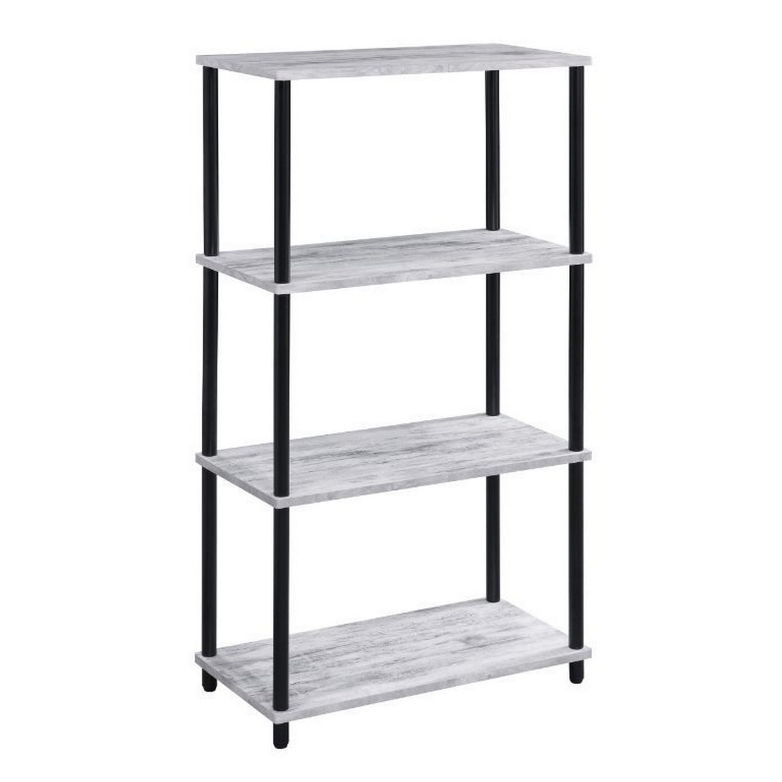 Benjara BM237179 4-Tier Bookshelf with Metal Tubular Legs, Antique White - Perfect for Living Room, Office, or Bedroom Storage & Display