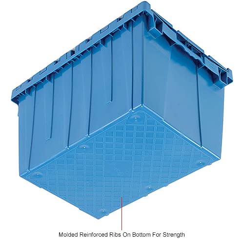 12 Gallon Heavy-Duty Flip Top Storage Tote (4-Pack) - Blue Commercial Plastic Storage Bin with Lockable Metal Hinged Lid - 21
