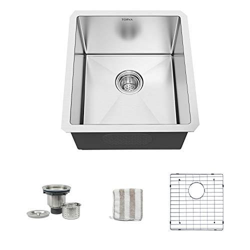 TORVA 13 x 15 Inch Undermount Bar Sink - 16 Gauge Stainless Steel Single Bowl Kitchen Prep Sink for Bars, Coffee Shops & Small Kitchens