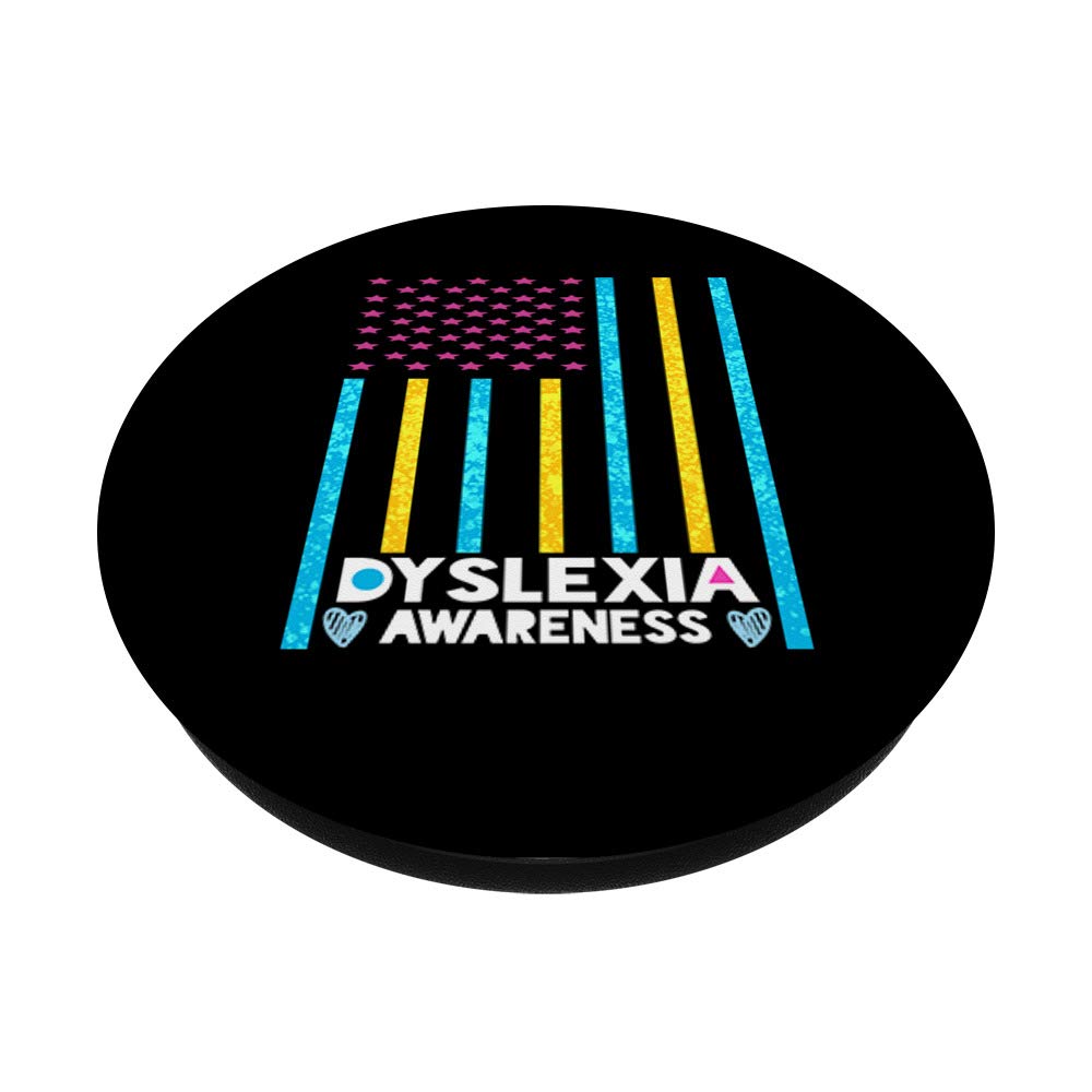 Dyslexia Awareness PopSockets PopGrip - Swappable Phone Grip with USA Flag & Silver Ribbon Design | Support Dyslexia Causes | Perfect for Phones, Tablets & Everyday Use