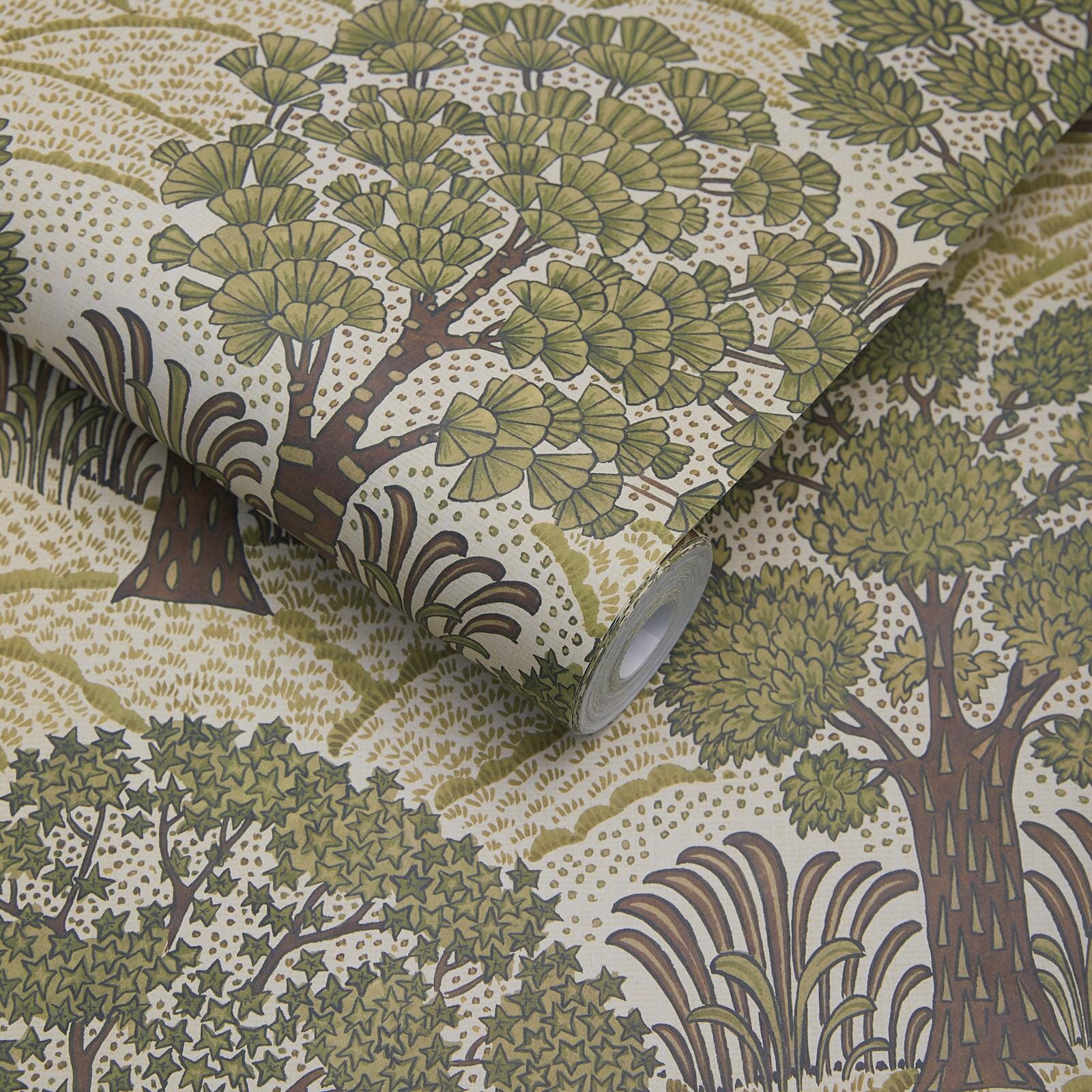 TREES PLEASE Wallpaper in Ecru - Nature-Inspired Peel and Stick Wallpaper for Home Decor, Bedroom, Living Room, Nursery