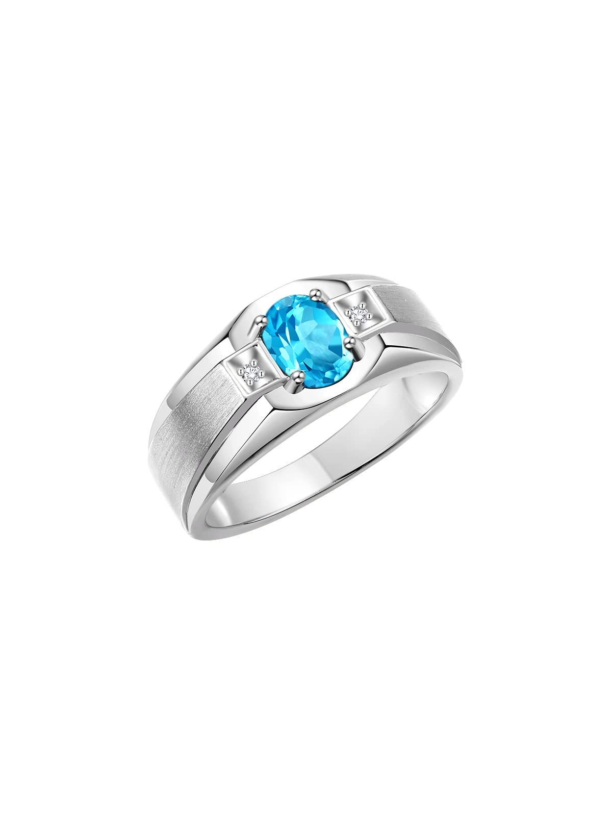 Rylos Men's Sterling Silver 7X5MM Oval Gemstone & Diamond Ring - Classic Birthstone Jewelry for Men, Sizes 8-13 - Perfect for Weddings, Anniversaries & Gifts
