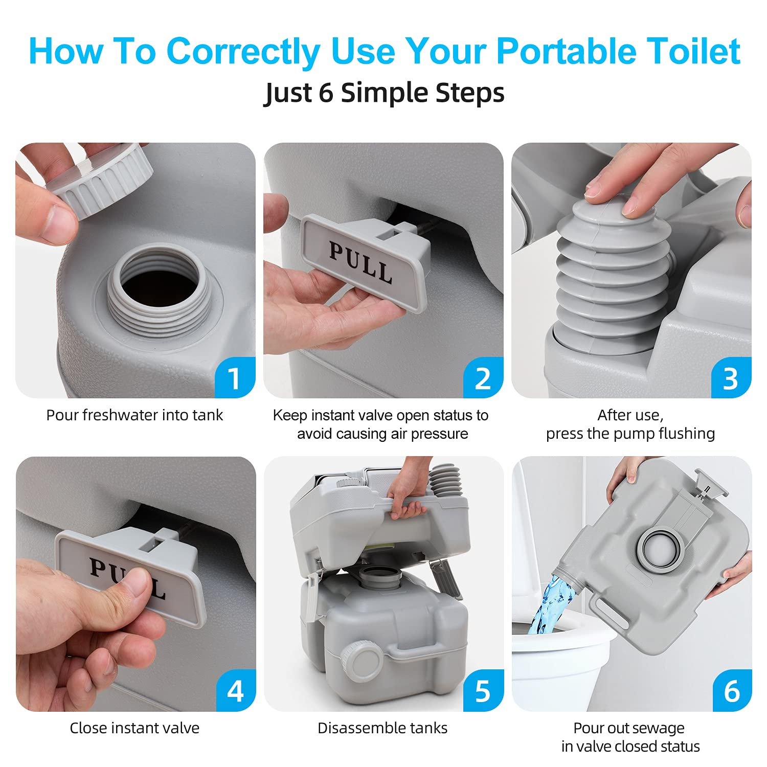 YITAHOME 5.3 Gallon Portable Toilet for RV Camping & Travel - Detachable Waste Tank, Press Flush Pump - Ideal for Road Trips, Boating, Hiking & Outdoor Adventures