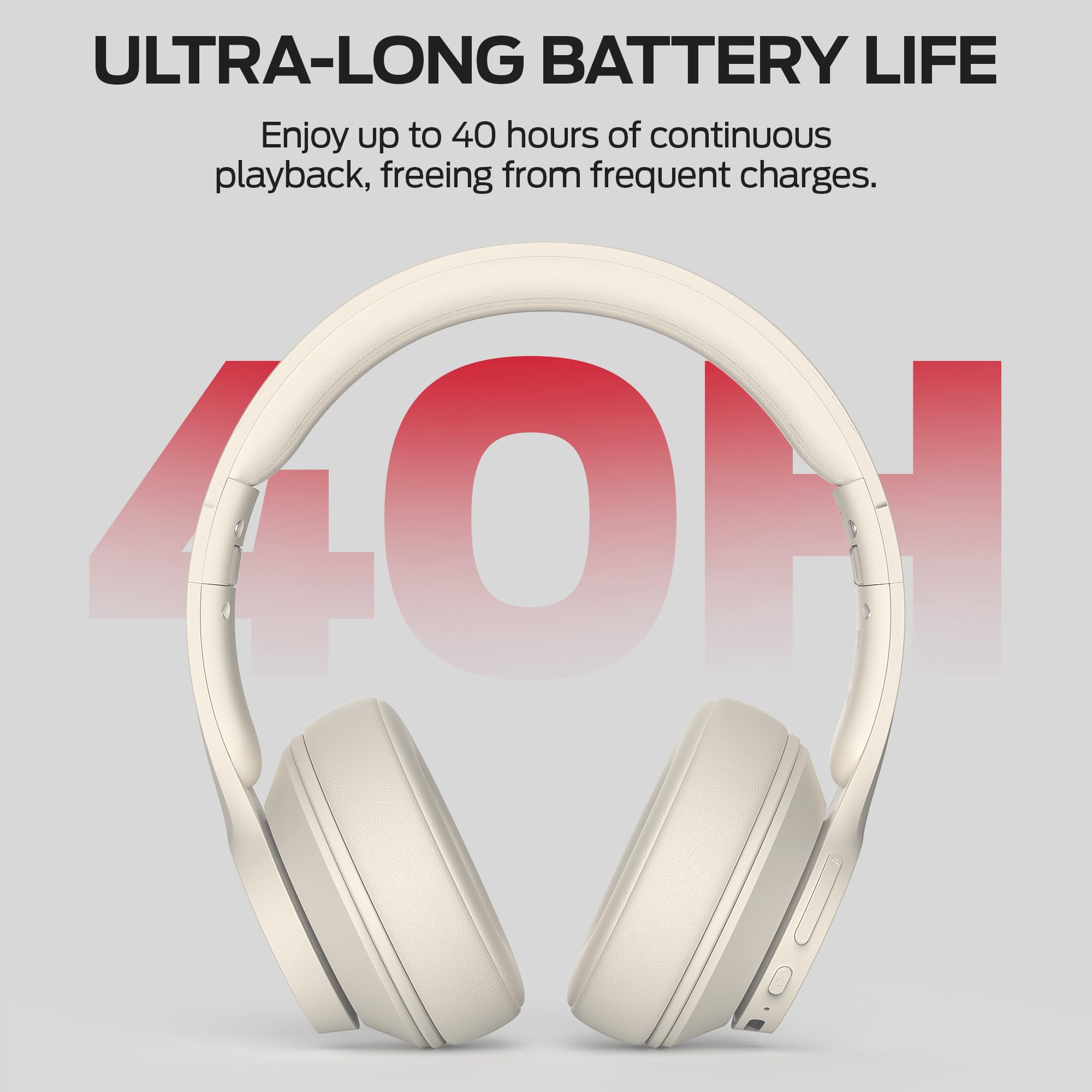 Monster Mission 100 Bluetooth Headphones - Wireless On-Ear Headphones with Immersive Bass, Crystal Clear Calls, 40H Playtime & Bluetooth 5.4 - Comfortable Lightweight Design for Travel, Work, Gym & Home Use (White)