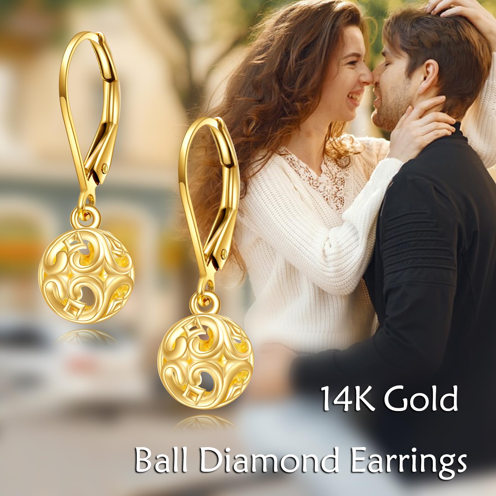 14K Solid Gold Sun Moon Earrings for Women - Elegant Filigree Teardrop Dangle Earrings with Secure Leverback Closure - Perfect Mothers Day Gift, Birthday Present for Girlfriend - Ideal for Weddings, Date Nights and Special Occasions