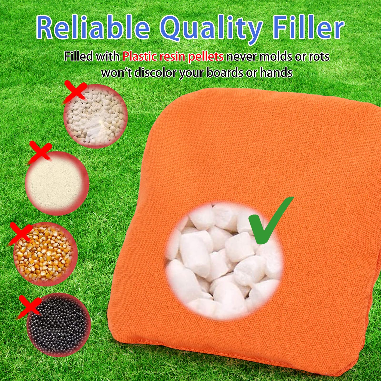 EunHo Professional Regulation Cornhole Bags Set of 8 - Dual Sided Slick & Stick Bean Bags for All-Weather Outdoor Tossing Games | Perfect for Backyard Parties, Tailgating, and Family Gatherings