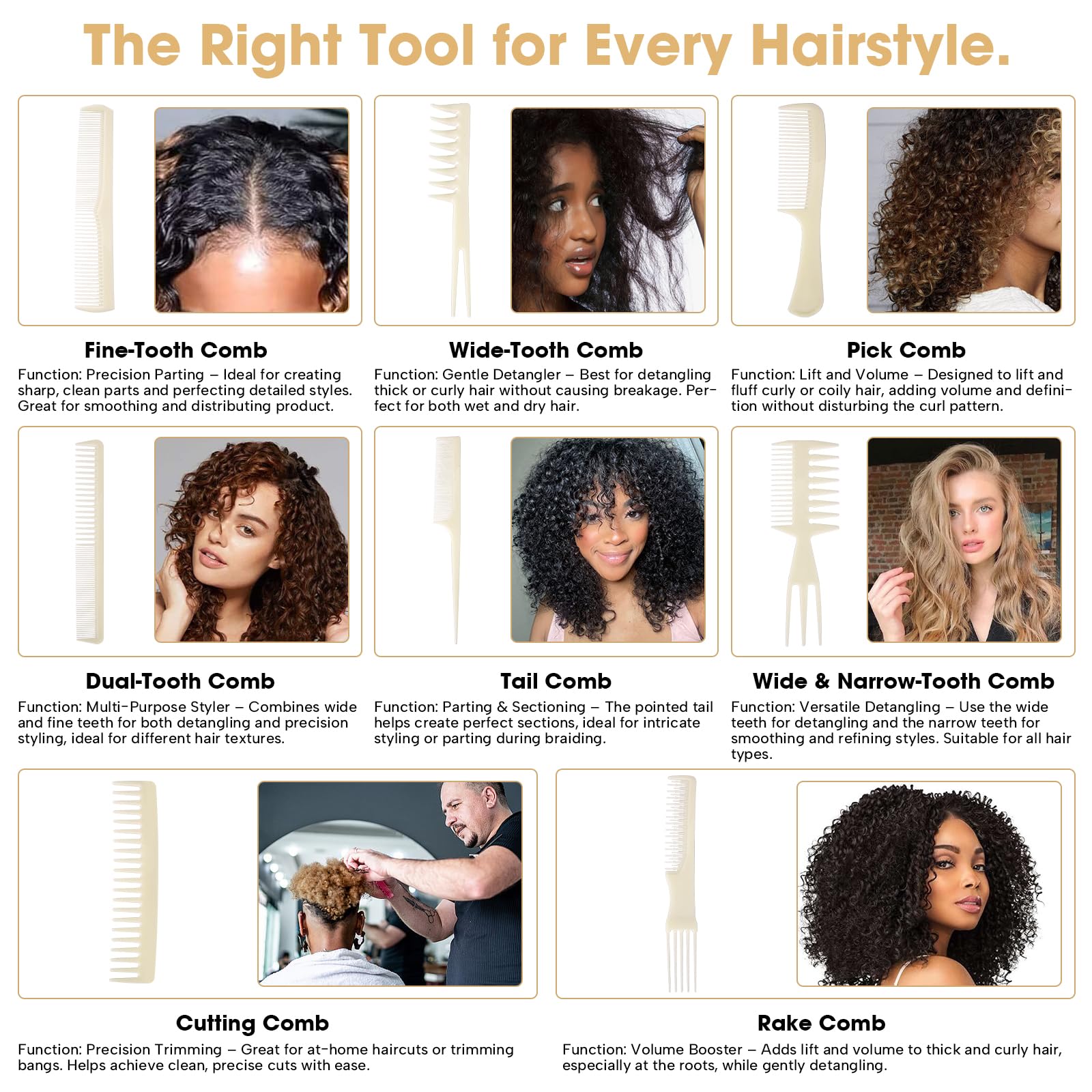 Aura Curl Defining Brush Combo Set - 8-Piece Styling Tools for All Hair Types with Scalp Massager & 4 Hair Clips - Perfect for Salon, Home & Travel Hair Care