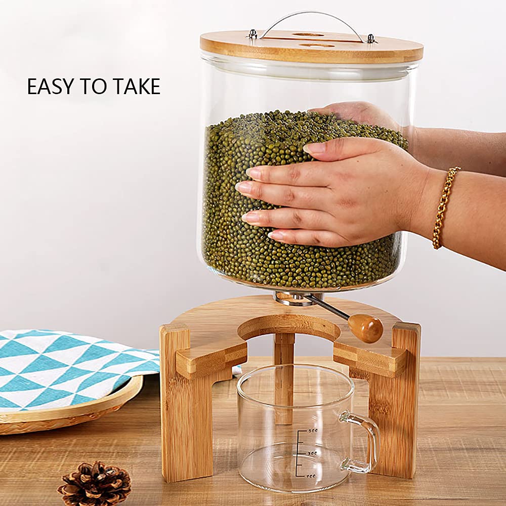 LoyalHeartdy 7.5L Glass Flour and Cereal Storage Container with Airtight Lid & Wooden Stand - Kitchen Pantry Organization for Rice, Pasta, Sugar, Coffee | Perfect for Baking, Cooking & Food Preservation
