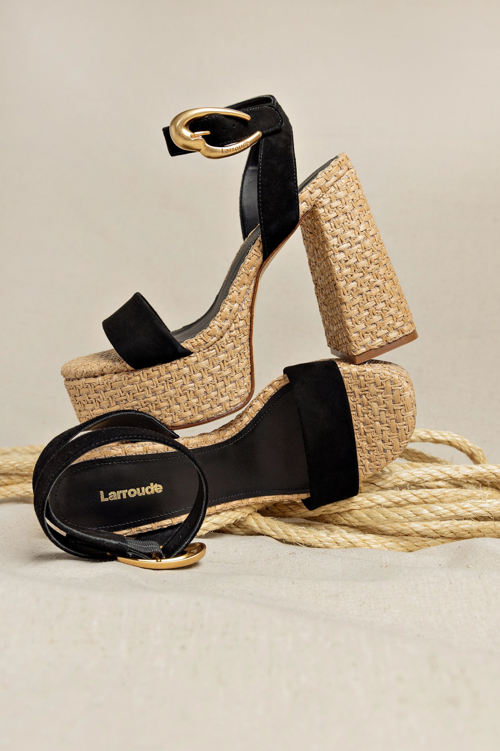 Dolly Verona Sandal - Black Suede & Natural Raffia Women's Comfortable Summer Sandals for Beach, Vacation and Casual Outings