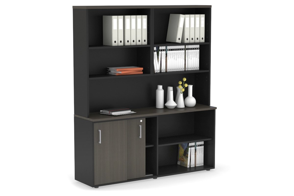 Modern 2-Door Sliding Credenza with Open Storage Hutch - Stylish Home Office & Living Room Furniture for Organization & Display