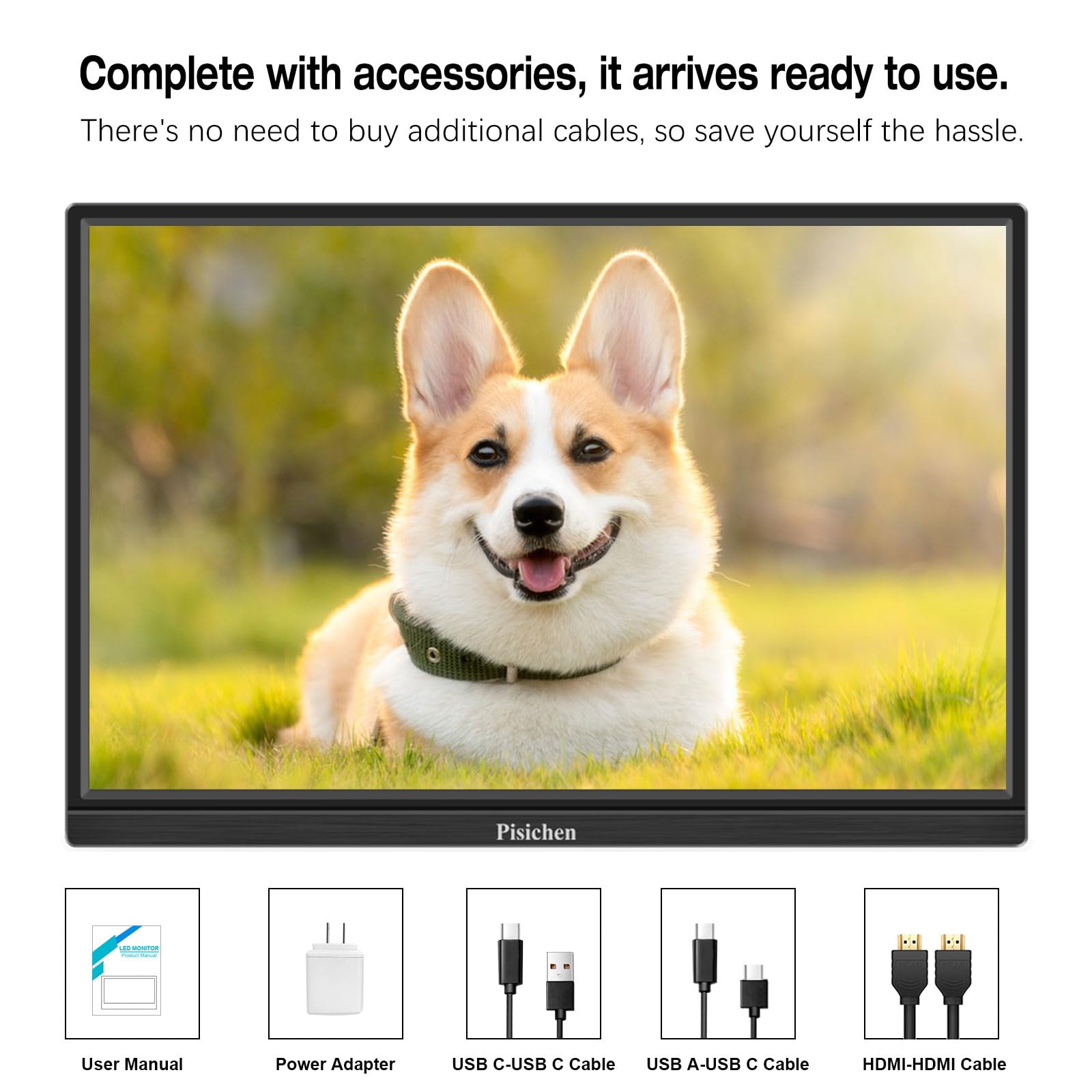 16 Inch Portable FHD Monitor 1920x1200 IPS Display with HDR, USB-C & HDMI Connectivity - Plug & Play External Screen for Laptop, PC, Gaming (PS4/Xbox/Switch), Smartphone & Raspberry Pi - Perfect for Travel, Work & Mobile Entertainment