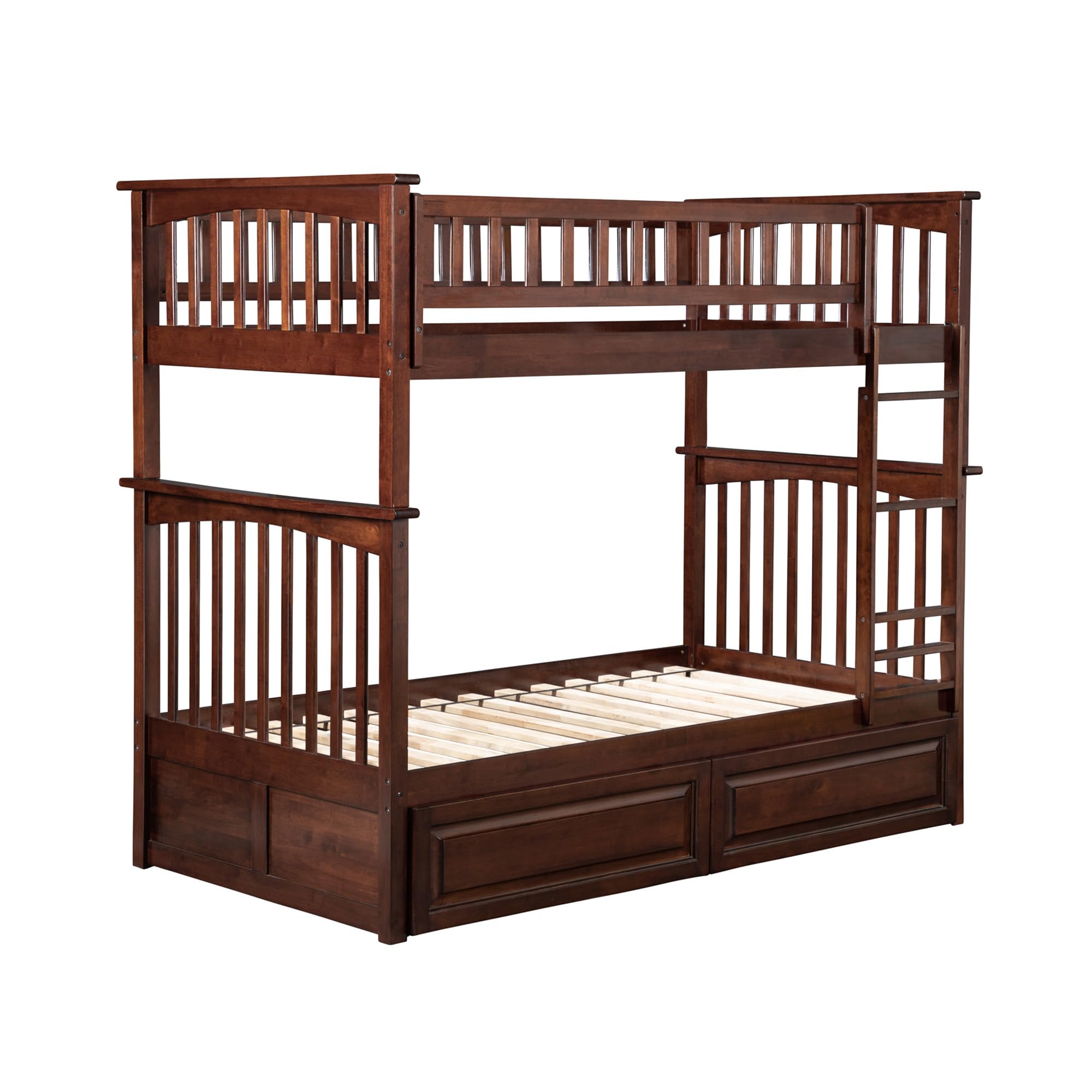 AFI Columbia Twin Over Twin Bunk Bed with Storage Drawers & USB Charging Station - Solid Walnut Wood for Kids' Bedroom, Guest Room & Space-Saving Solutions