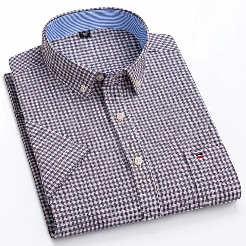 Stylish Men's Short Sleeve Checkered Shirt | Casual Plaid Button Down Shirt for Men | Perfect for Office, Dating & Outdoor Activities