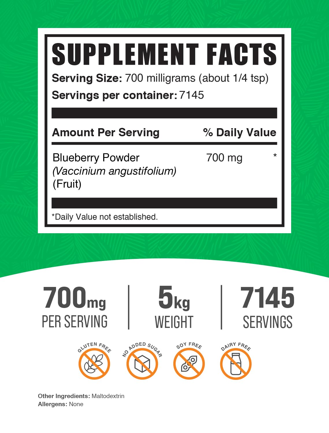 BulkSupplements Wild Blueberry Powder - 5kg (11 lbs) Pack of 5 | Antioxidant Rich Superfood Supplement | Gluten Free, Non-GMO, 700mg per Serving | Smoothies, Baking, Yogurt Topping & Healthy Snacks