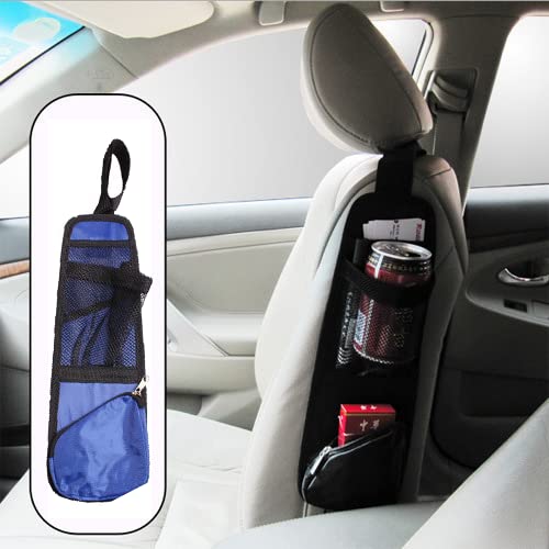Car Seat Side Organizer - Hanging Storage Bag with Multi-Pockets & Mesh Phone Holder for Cars & Trucks | Perfect for Road Trips, Commuting & Family Travel (Blue)