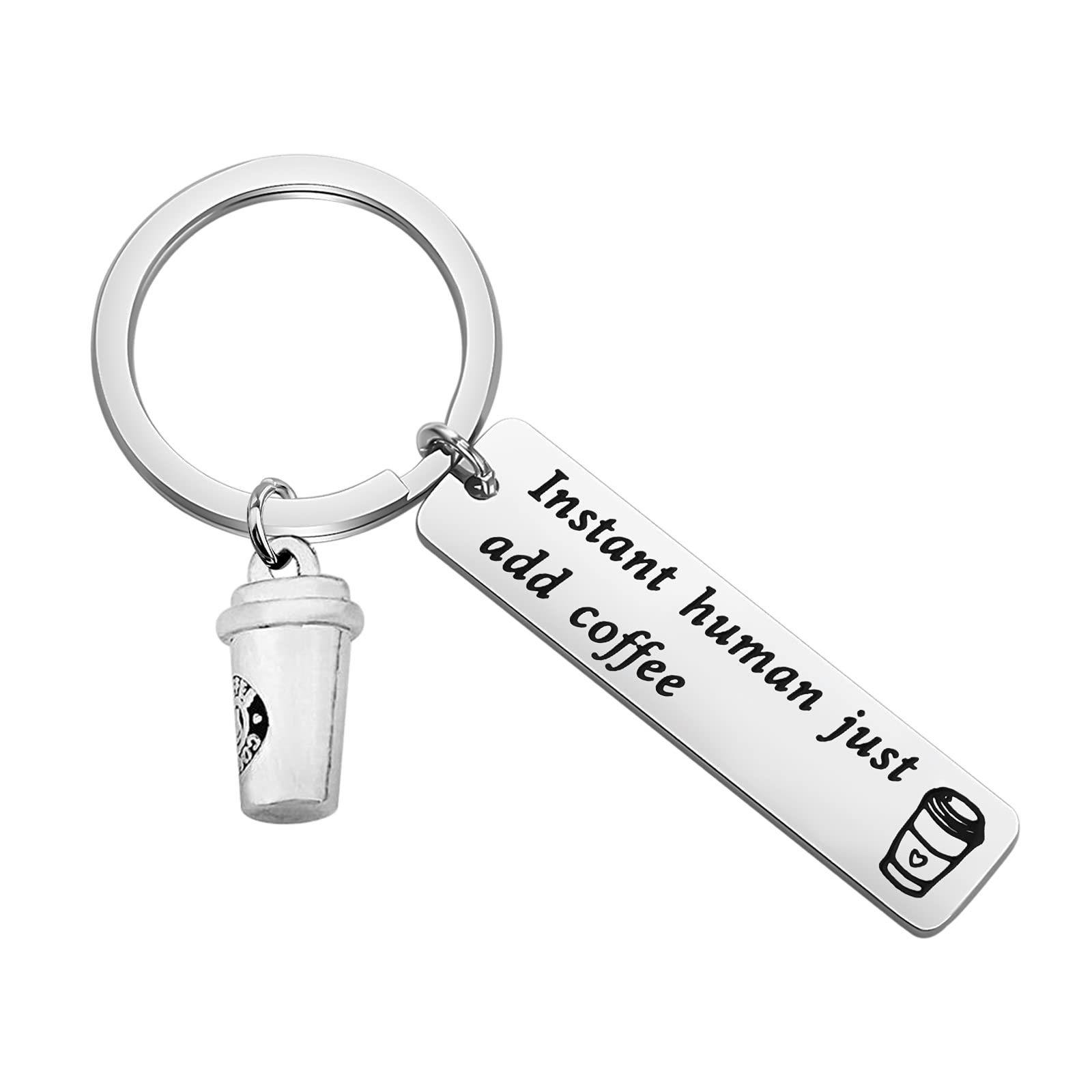 Funny Coffee Keychain - Instant Human Just Add Coffee Lover Gift - Coffee Cup Charm for Coworkers & Boss - Perfect Office Desk Decor & Barista Appreciation Gift