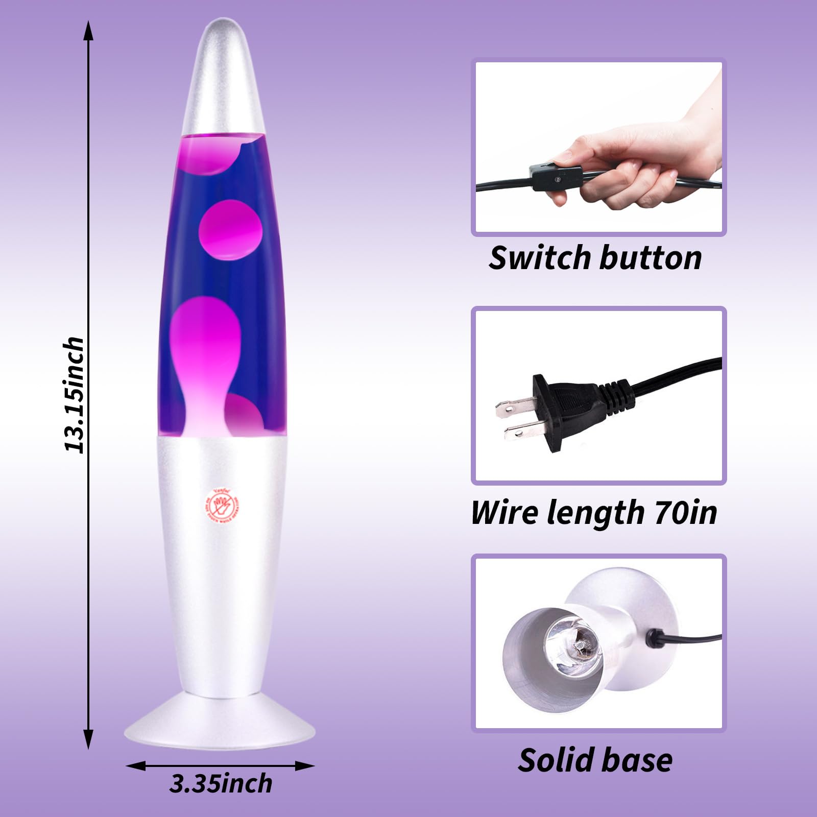 Purple Lava Lamp with White Wax & Silver Base - Soothing Liquid Motion Mood Light for Relaxation - Home, Office, Bedroom Decor - Glitter Night Light for Adults & Kids - Perfect for Stress Relief, Meditation & Cozy Ambiance