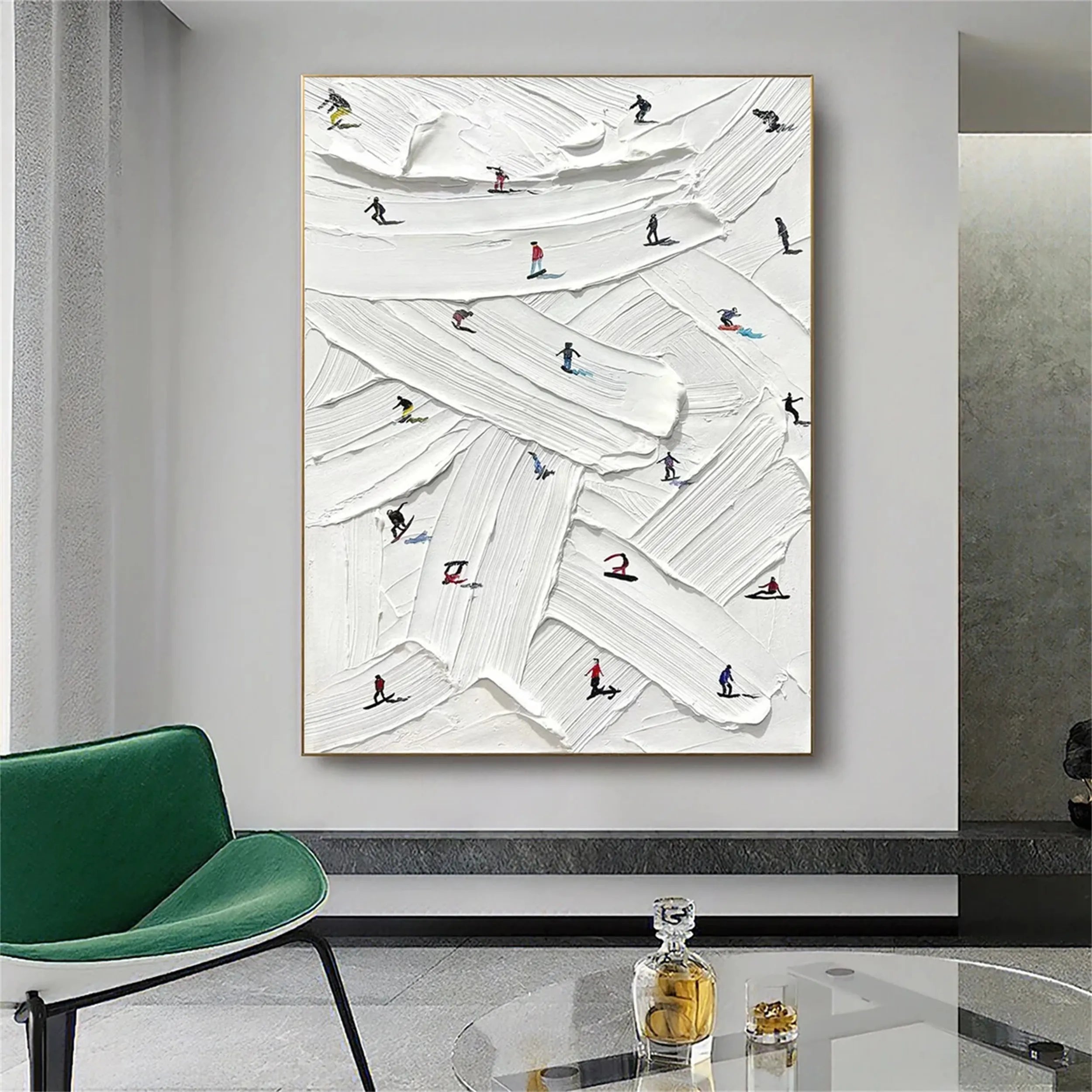 Premium Skiing Sport Art Textured Painting Canvas Wall Decor #MM216 - Perfect for Living Room, Bedroom & Ski Lodge Decor