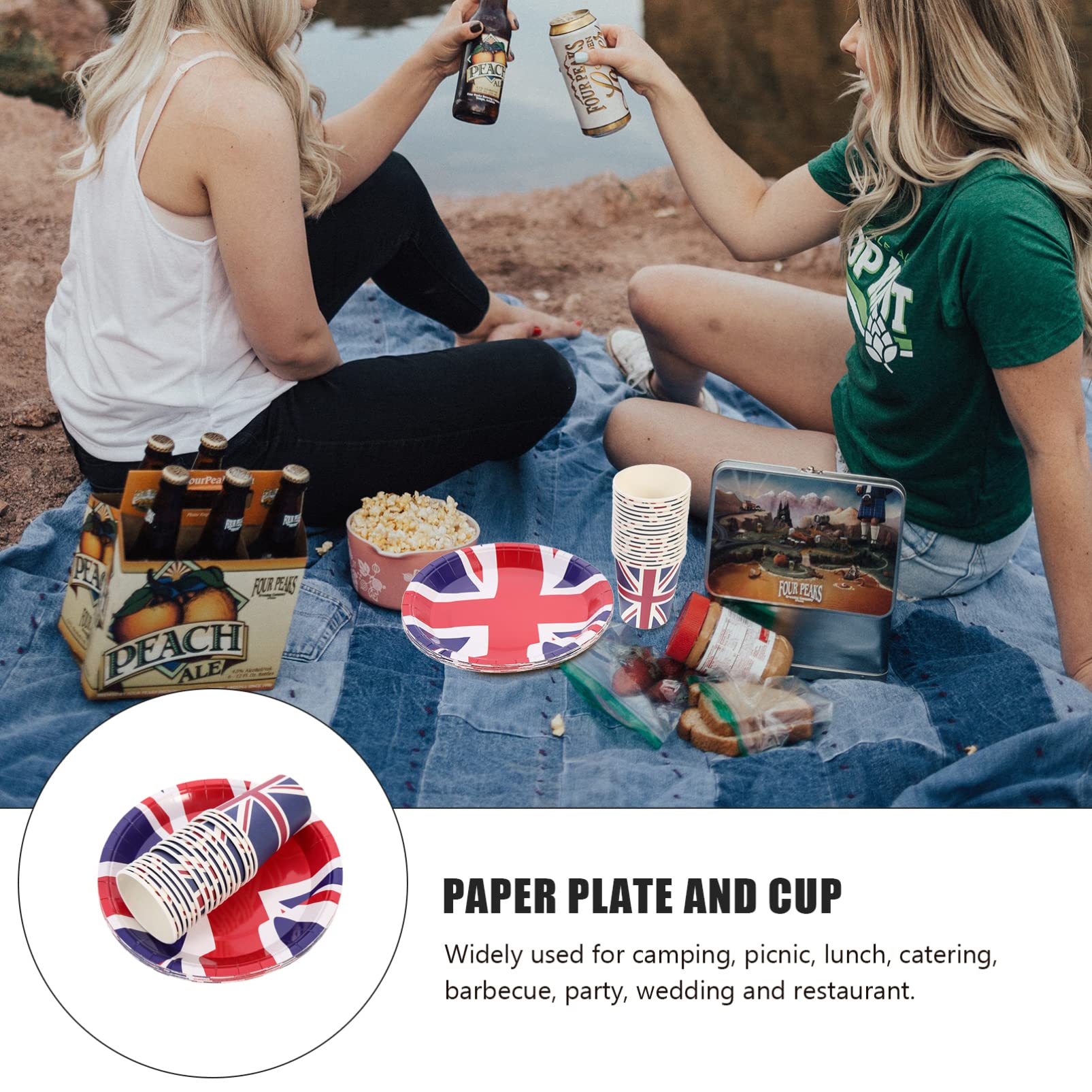Veemoon Union Jack Paper Cup & Plate Set - 16-Piece British Themed Party Tableware for 70th Platinum Jubilee Decorations - Perfect for UK Themed Parties, Celebrations & Events