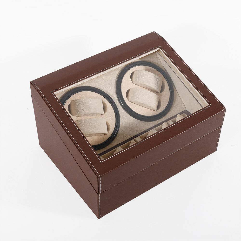Premium Wooden Watch Box Organizer with Automatic Rotation - 4+6 Watch Winder Storage Case for Men, Jewelry Display Box with Transparent Lid (Brown) - Perfect Gift for Watch Collectors & Luxury Storage Solution