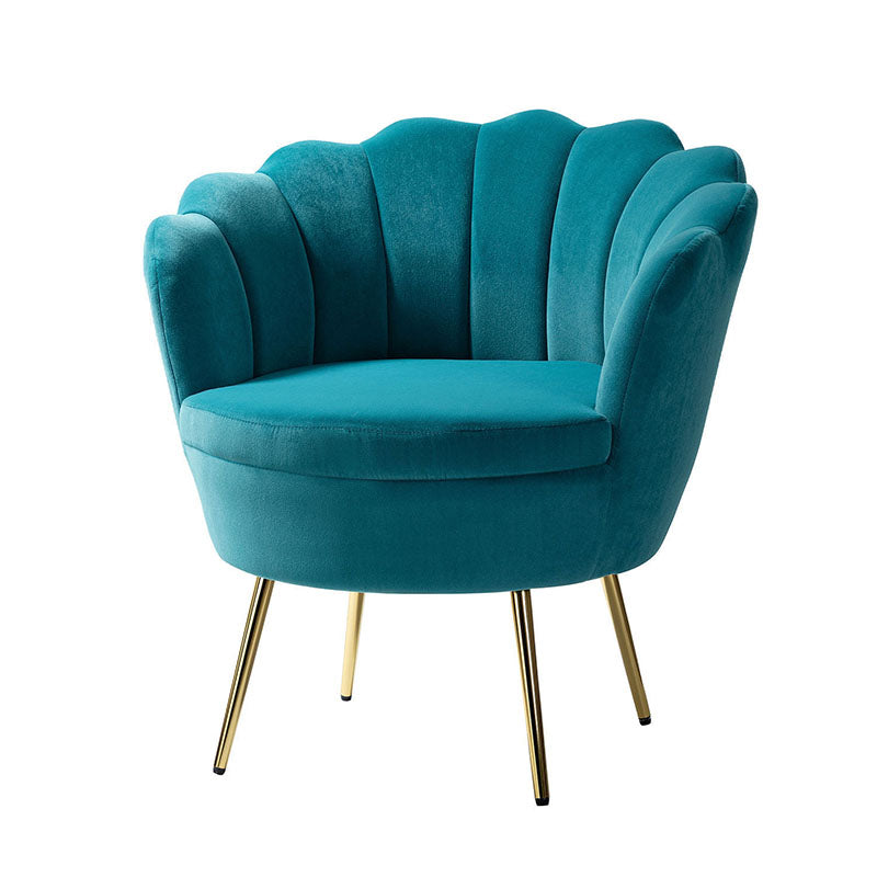 Evelia Velvet Scalloped Barrel Chair - Luxurious Velvet Accent Chair with Curved Back for Living Room, Bedroom & Office - Perfect for Reading Nook, Lounge Area or Home Decor