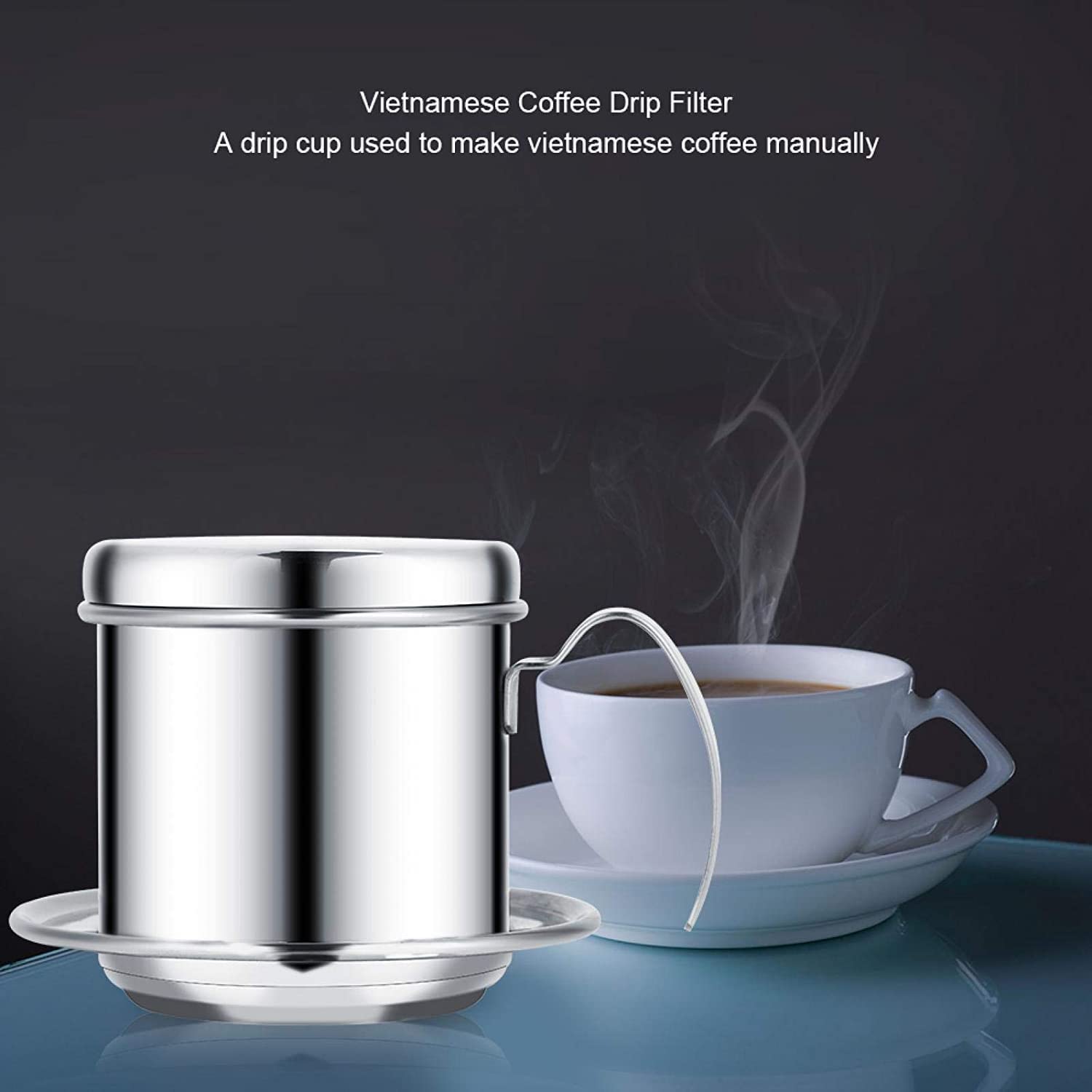 Premium Vietnamese Coffee Drip Filter - Stainless Steel Phin Coffee Maker Pot, Single Serve Manual Pour Over Dripper for Rich & Bold Brew - Perfect for Home, Office & Camping (Silver)