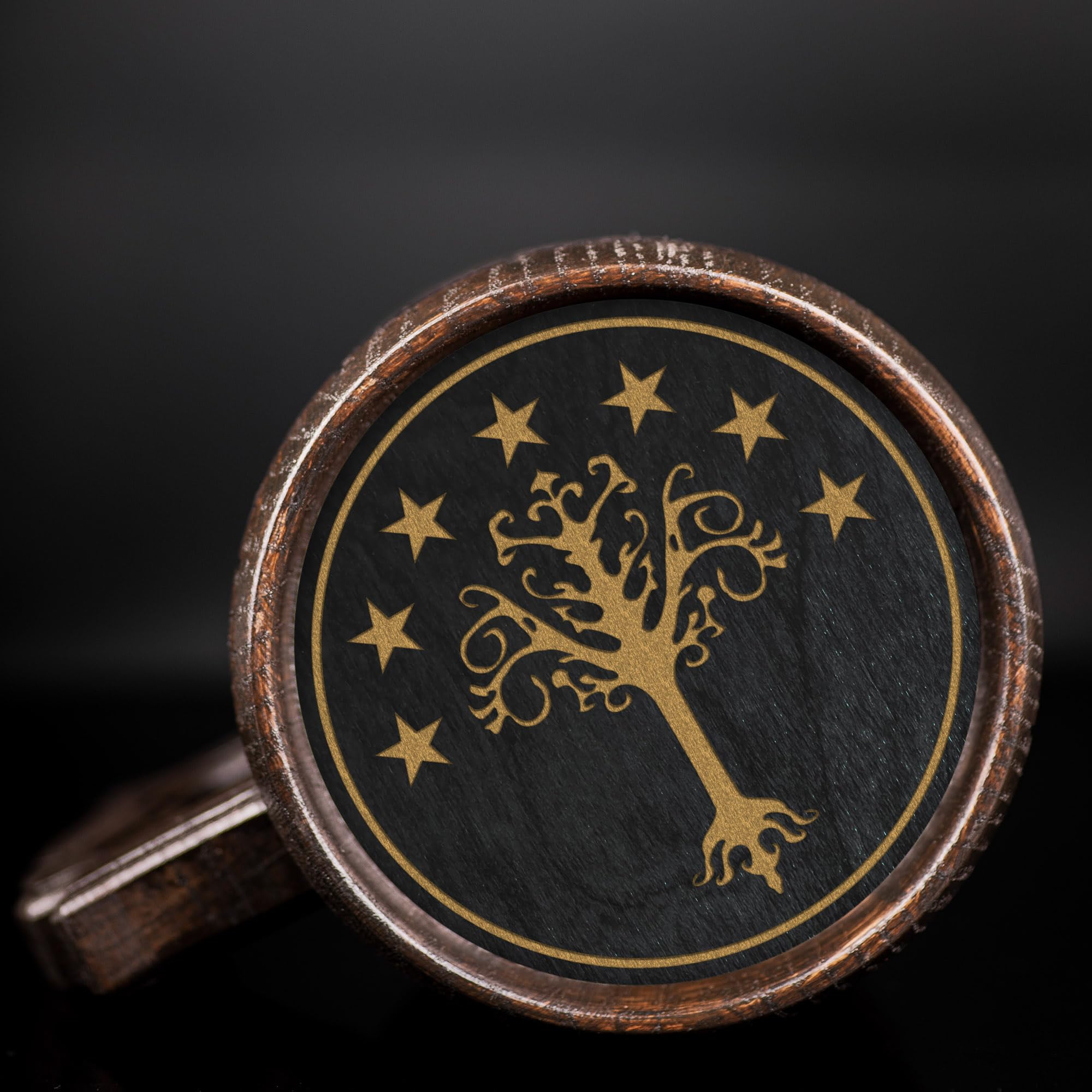 Lord of the Rings Gondor Flag Custom Beer Stein - Personalized Wooden Tankard Mug for Men, Gamer Gifts, Anniversary, Birthday, Father's Day, Wedding Present - Perfect for Fantasy Fans, Game Nights & LOTR Themed Parties