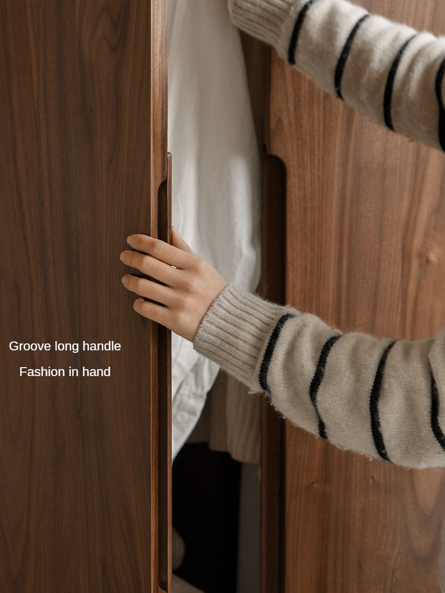 Premium Black Walnut Solid Wood Wardrobe - Double Door Closet with Mirror | Spacious Storage for Bedroom, Walk-in Closet & Guest Room Organization