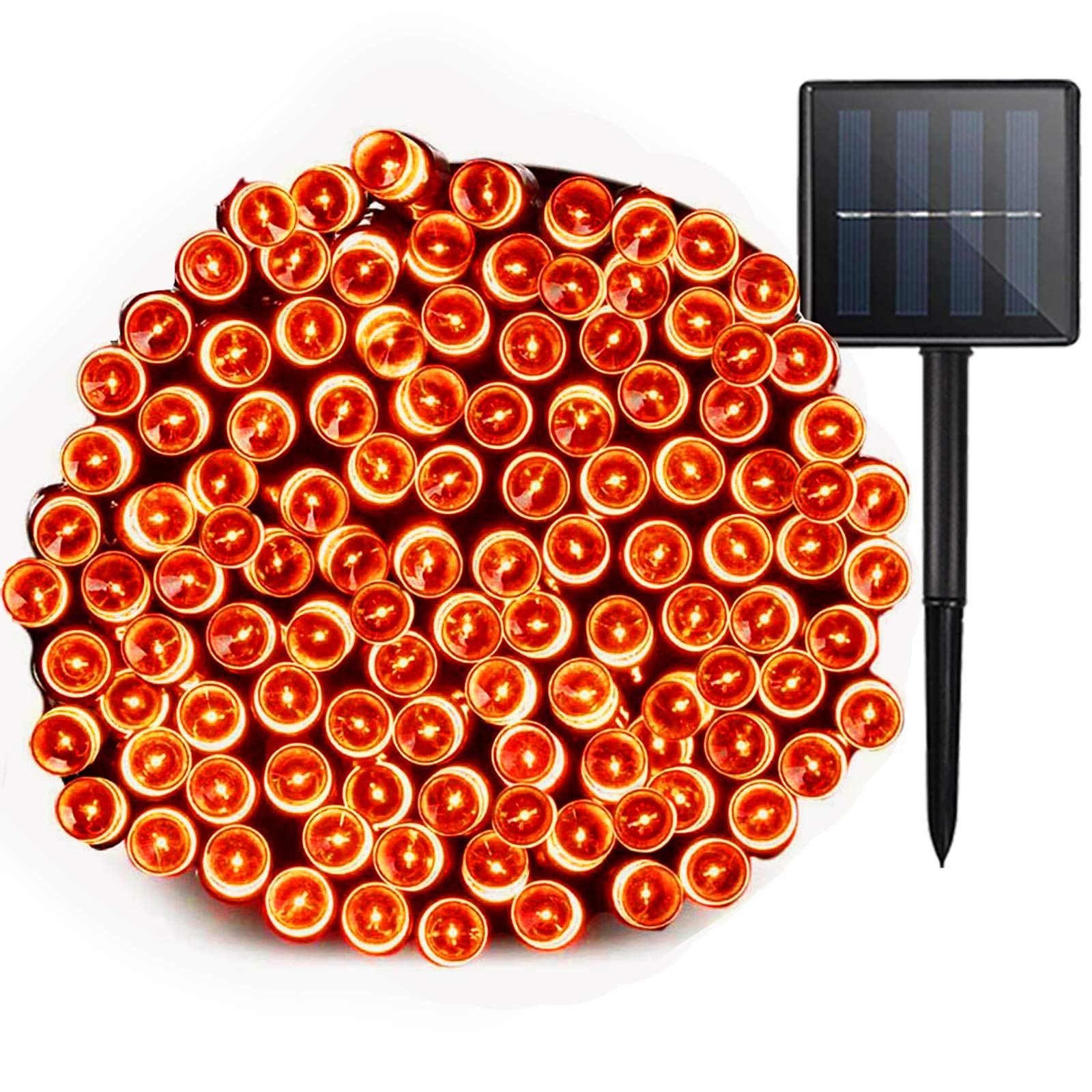 Orange Halloween Solar String Lights - 72ft 200 LED 8 Modes Waterproof Outdoor Solar Powered Lights for Garden, Patio, Fence, Holiday, Party, Balcony - Perfect for Halloween Decorations, Christmas, Weddings & Backyard Lighting
