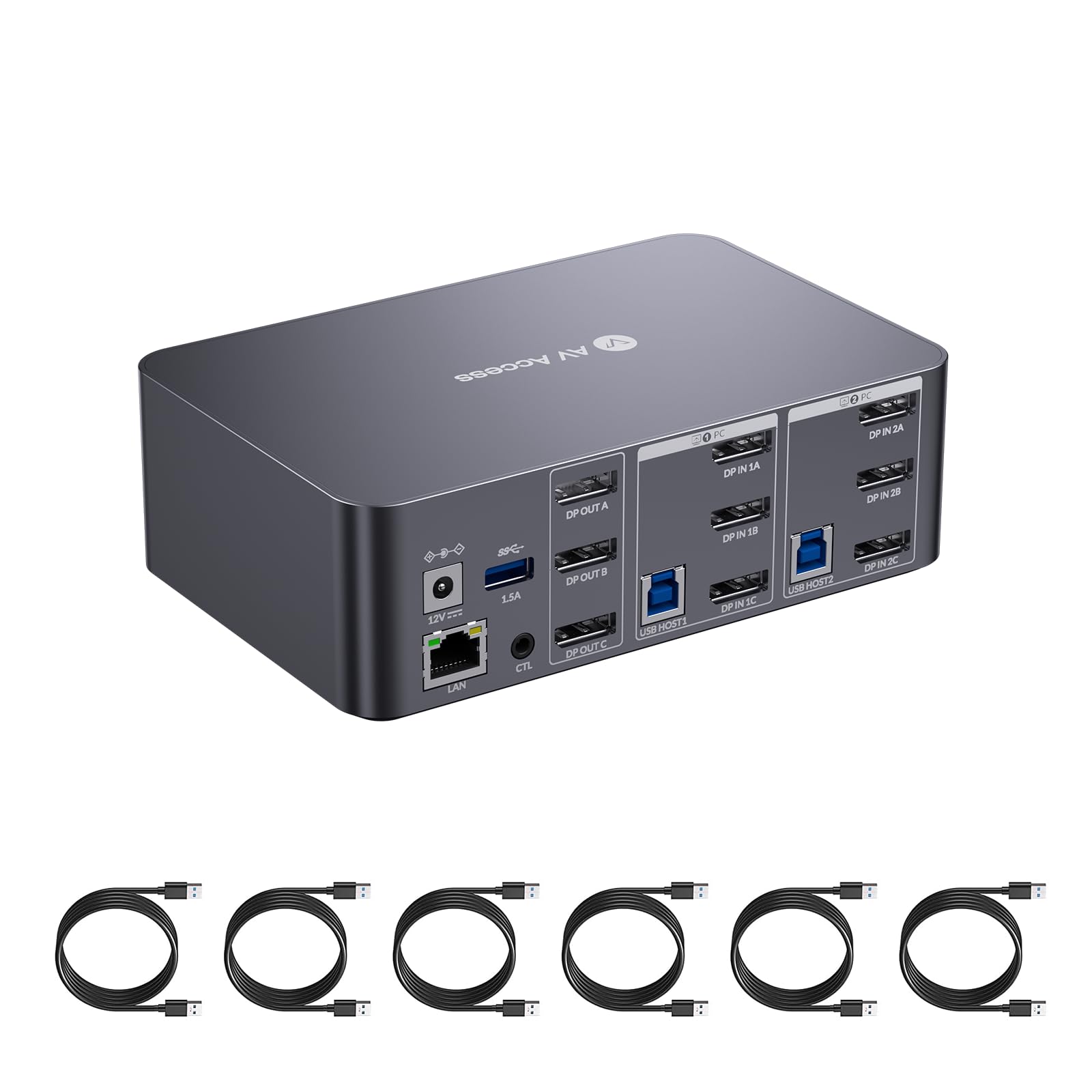 AV Access 8K KVM Switch for 3 Monitors & 2 Computers - Hotkey Switching, 1G Ethernet, DisplayPort 2.0, USB 3.0, HDCP 2.3, 4K@165Hz/144Hz, 2K@144Hz - Ideal for Multi-PC Workstations, Gaming Setups & Home Office
