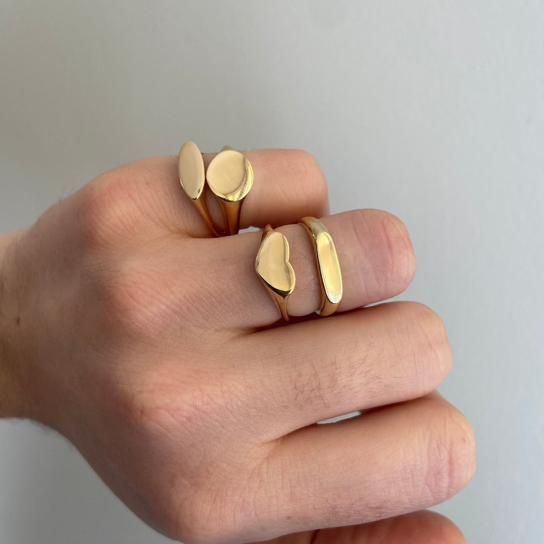 18K Yellow Gold Oval Bar Signet Ring for Men & Women - Classic Minimalist Jewelry for Everyday Wear, Wedding Bands, Anniversary Gifts & Fashion Statement