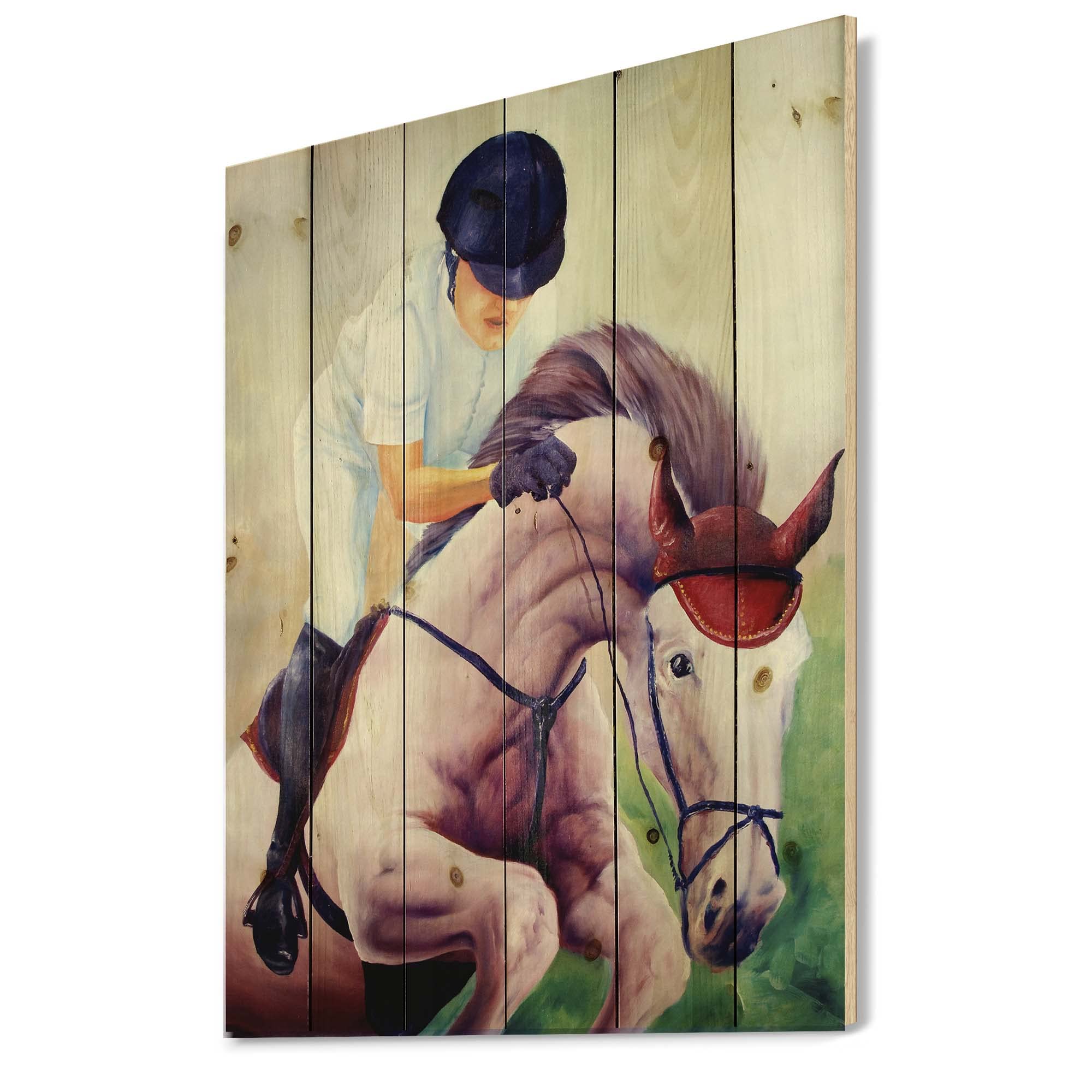 DesignQ Galloping Horse Farmhouse Wood Wall Decor - Pink Wooden Wall Art, Large Animal Wood Panels Printed on Natural Pine - Perfect for Living Room, Bedroom & Country Home Decor