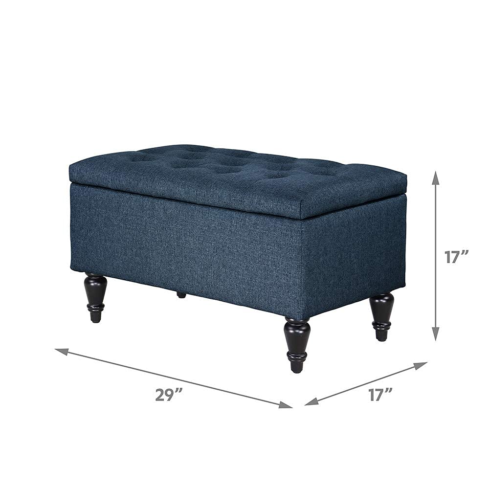 MAYPEX 29 Inch Tufted Rectangular Storage Ottoman Bench - Navy Blue Upholstered Coffee Table with Smooth Hinge Lid, Multi-Functional Seat for Living Room, Bedroom & Office - Perfect for Extra Seating, Hidden Storage & Home Decor