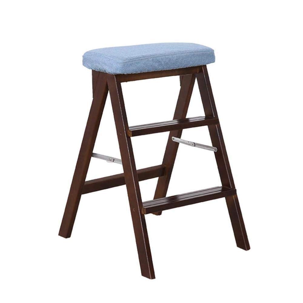 3-Step Foldable Wooden Step Stool for Kitchen, Office & Home - Non-Slip Indoor Climbing Stool, Blue - Perfect for Reaching High Shelves & Storage Spaces