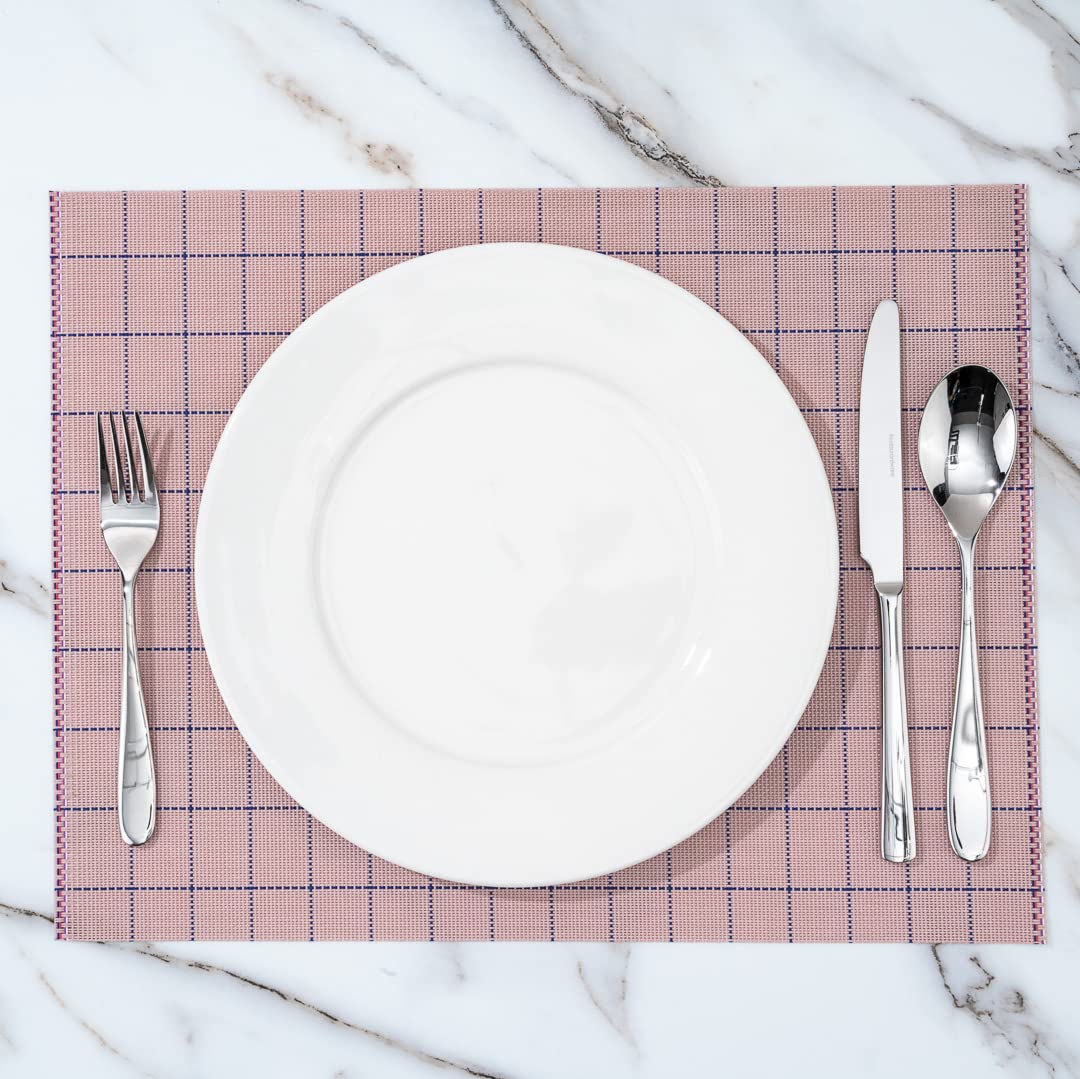 Premium 16x12 Inch Woven Vinyl Placemats Set of 6 - Stain-Resistant, Easy Clean Rectangle Table Mats for Dining Room, Kitchen & Restaurant Use - Pink Home Decor