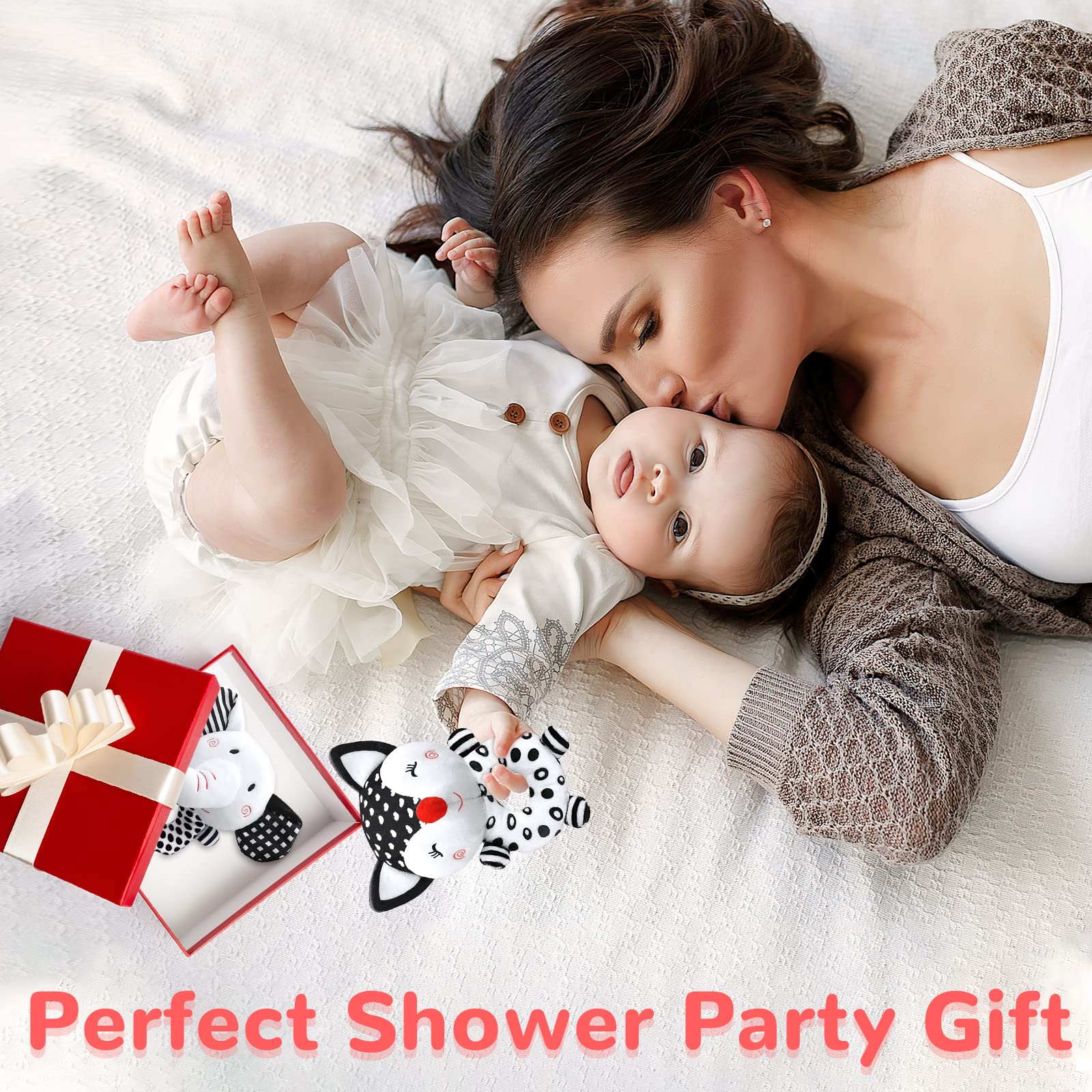 Best Baby Rattles for 0-6 Months - High Contrast Black & White Newborn Toys, Soft Plush Infant Rattles for 0-3-6-9-12 Months Boys & Girls - Perfect for Tummy Time, Sensory Development & Early Learning