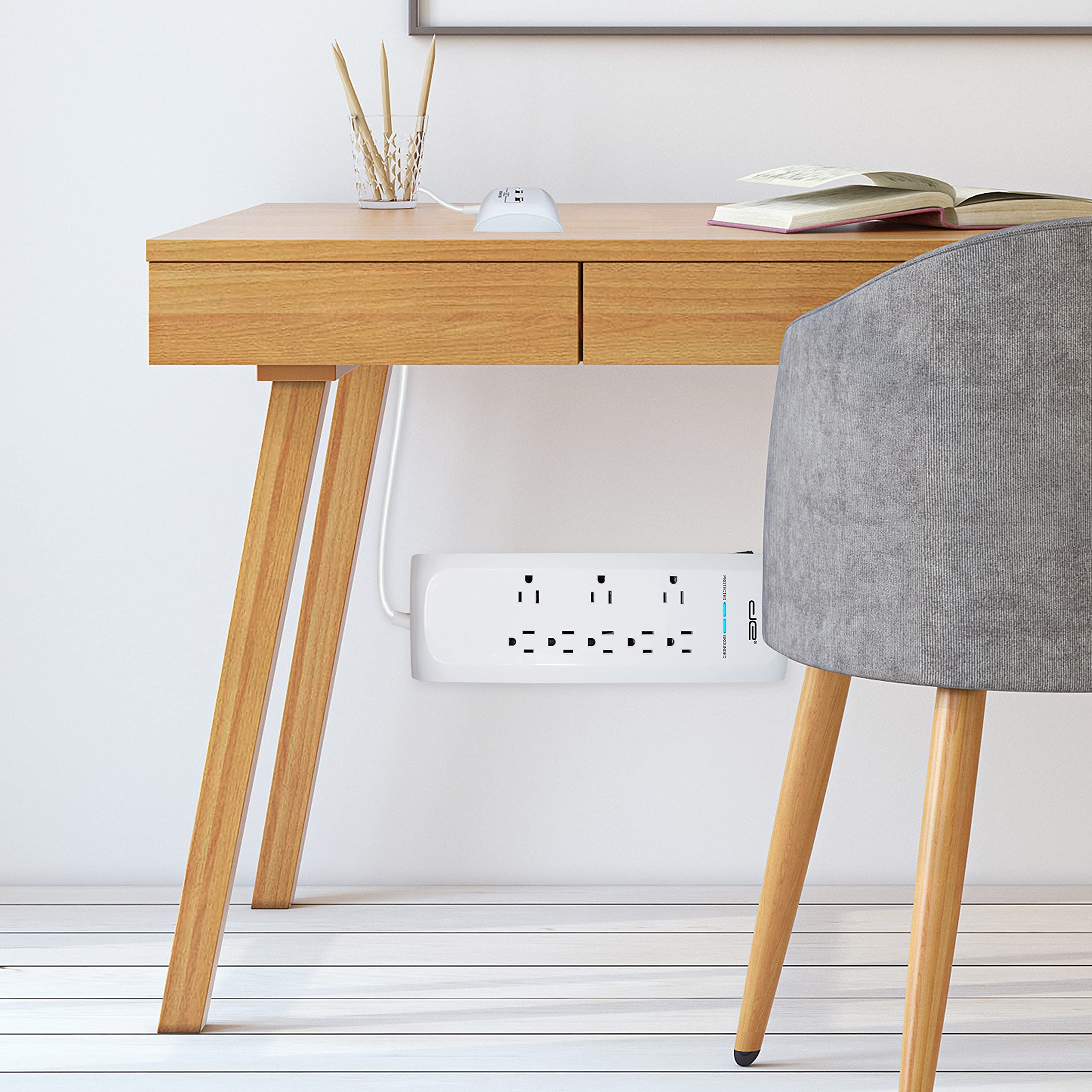 Digital Energy 8-Outlet 4200 Joules 25-Foot Surge Protector Power Strip with 2 USB Ports - Perfect for Home Office, Gaming Setup & Electronics Protection